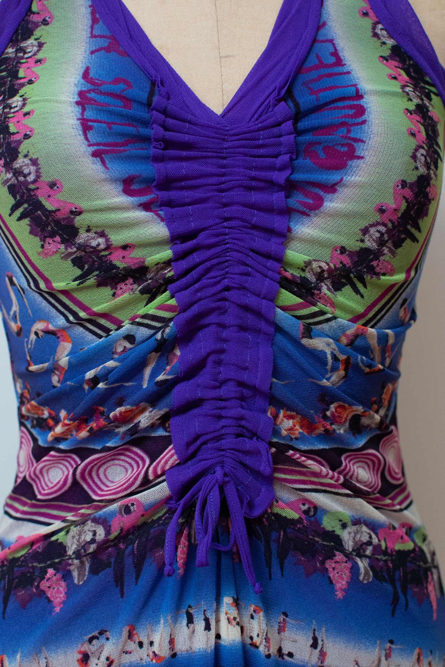 Parrot & Diver Print Mesh Dress | Jean Paul Gaultier