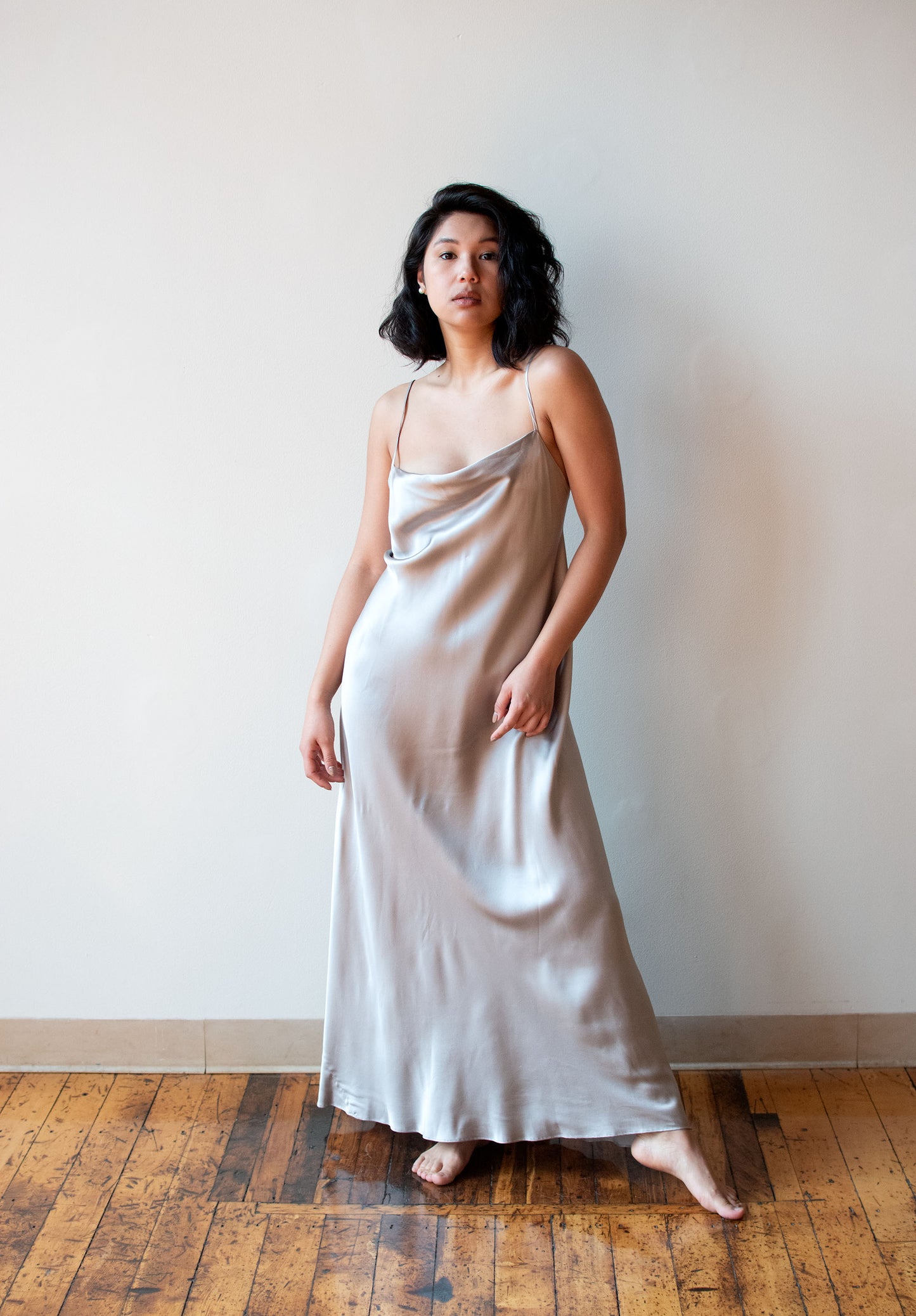 Gray Silk Slip Dress | Donna Karan