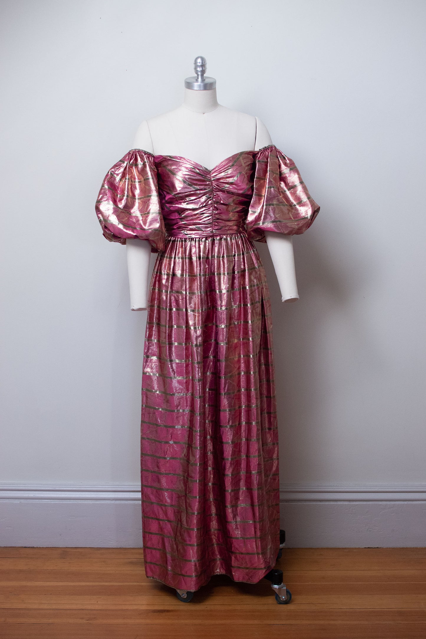 1980s Puff Sleeve Lamé Gown