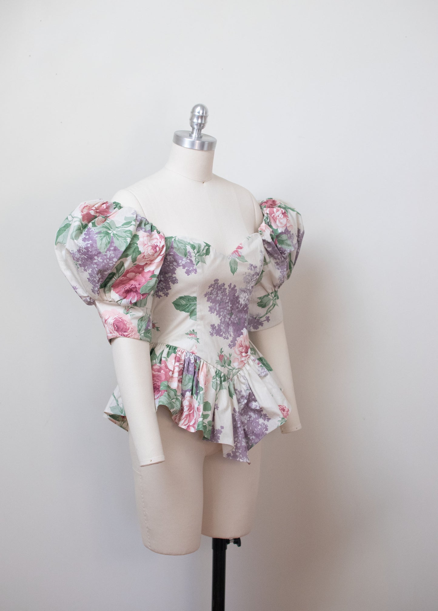 1980s Floral Puff Sleeve Top