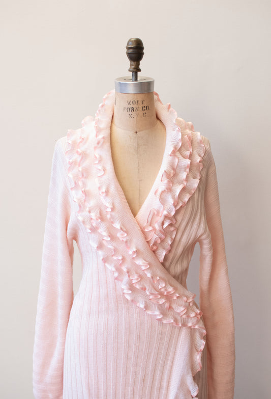 1980s Pink Knit Duster | Liseuses Poggi