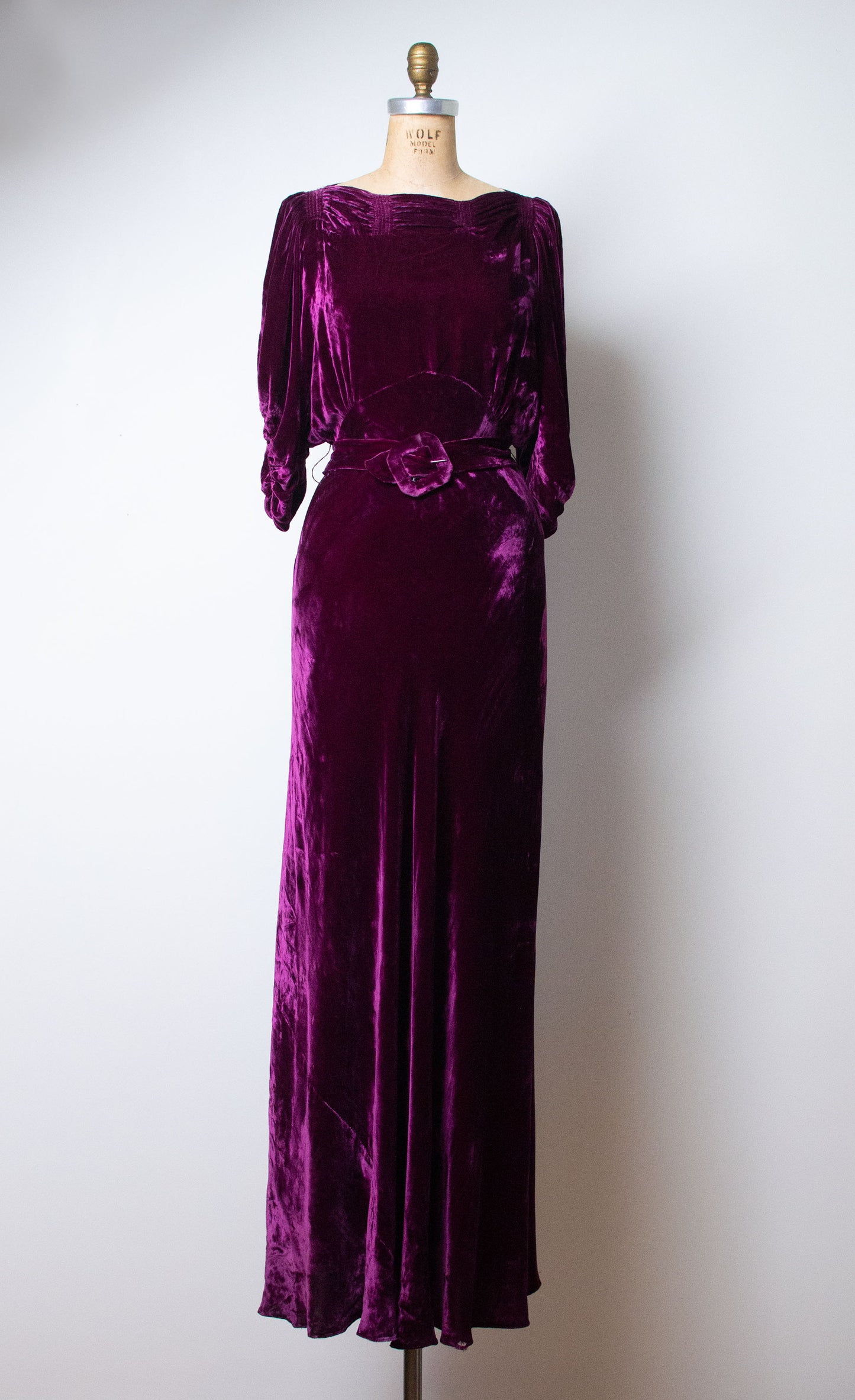 1930s Plum Velvet Gown | Cold Shoulder Sleeves
