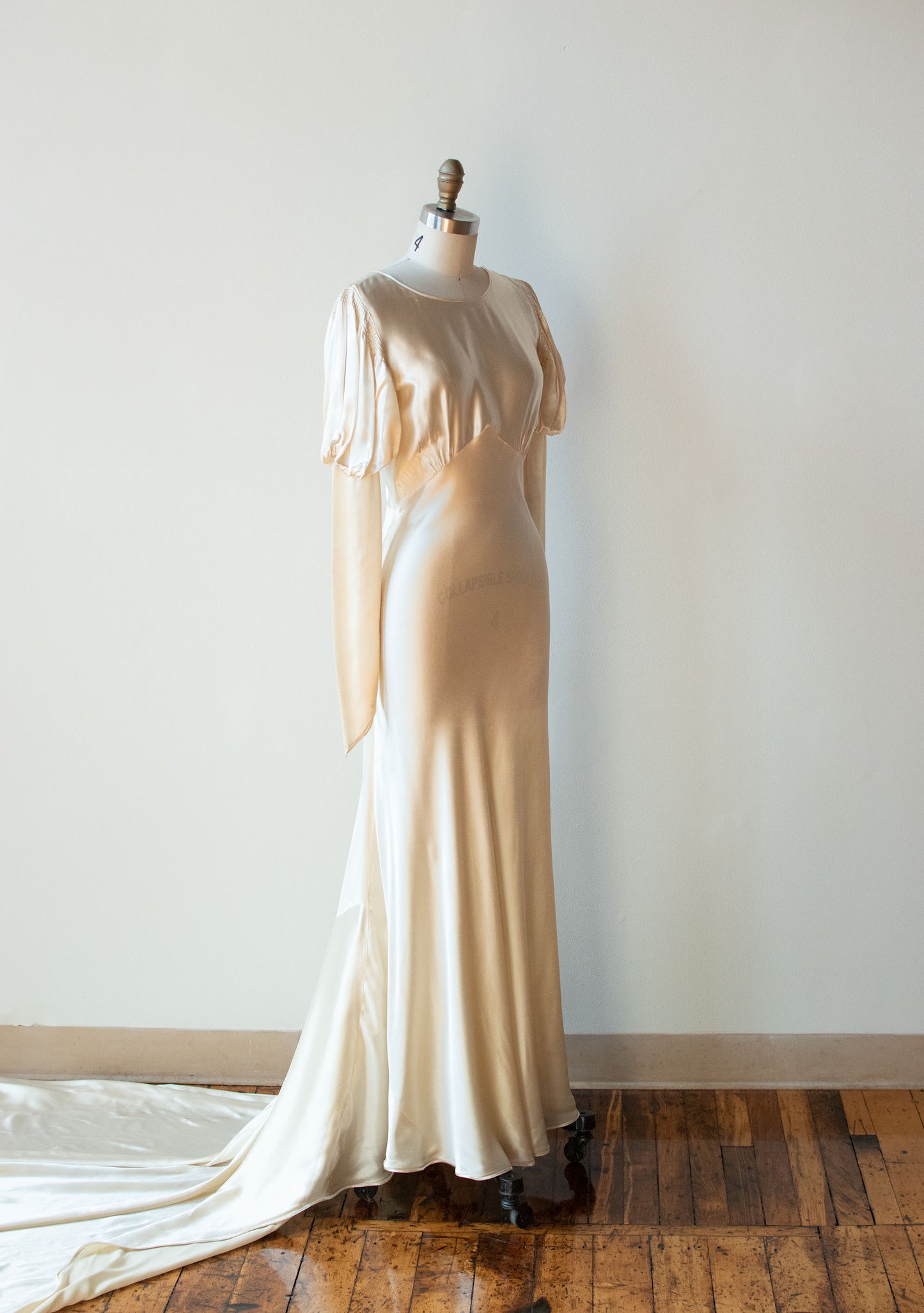 1930s Juliet Sleeve Satin Wedding Gown