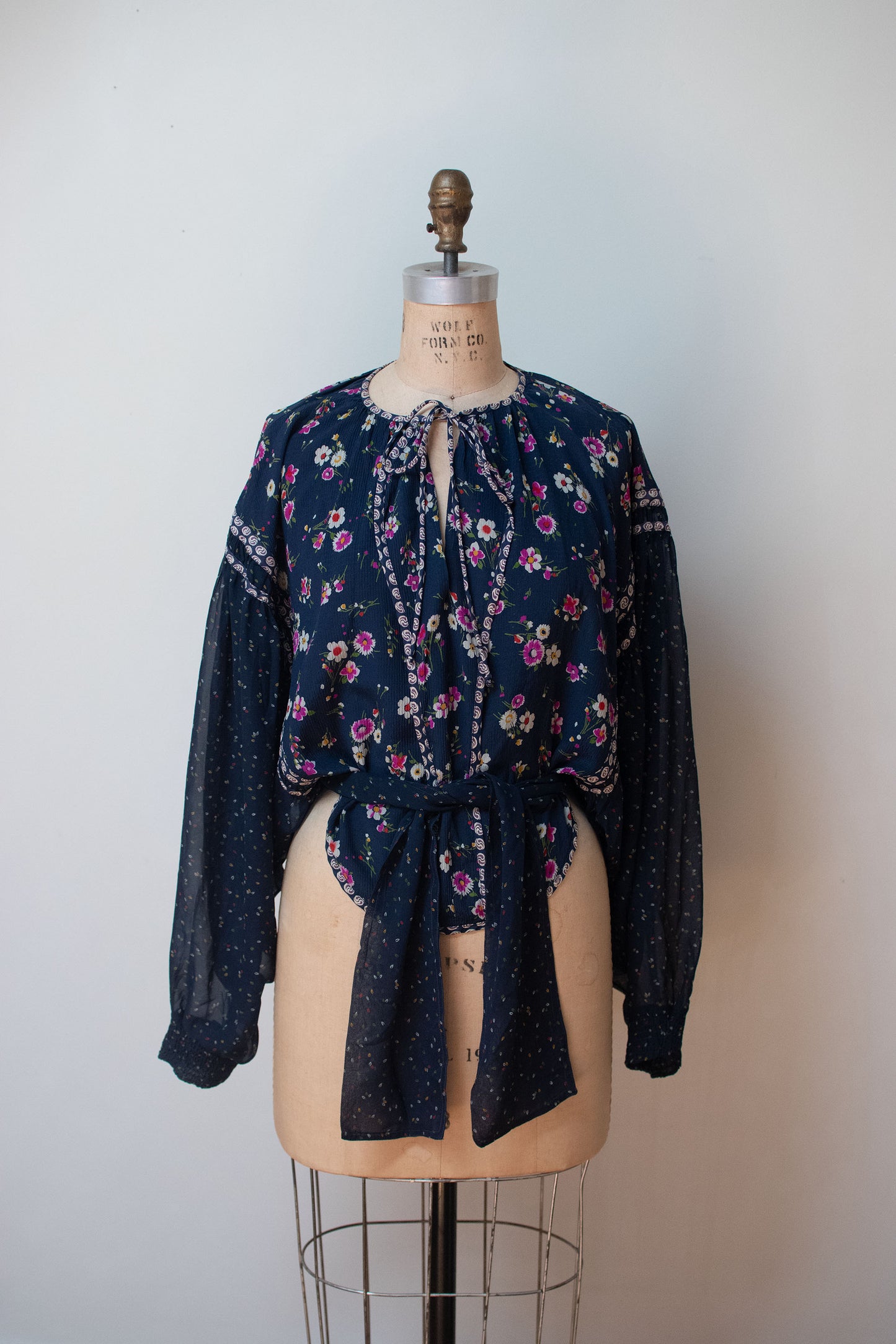 Mixed Print Balloon Sleeve Silk Blouse | Koos Van Den Akker