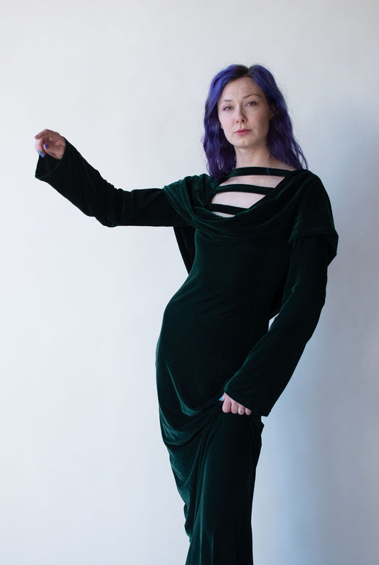 1990s Green Velvet Dress