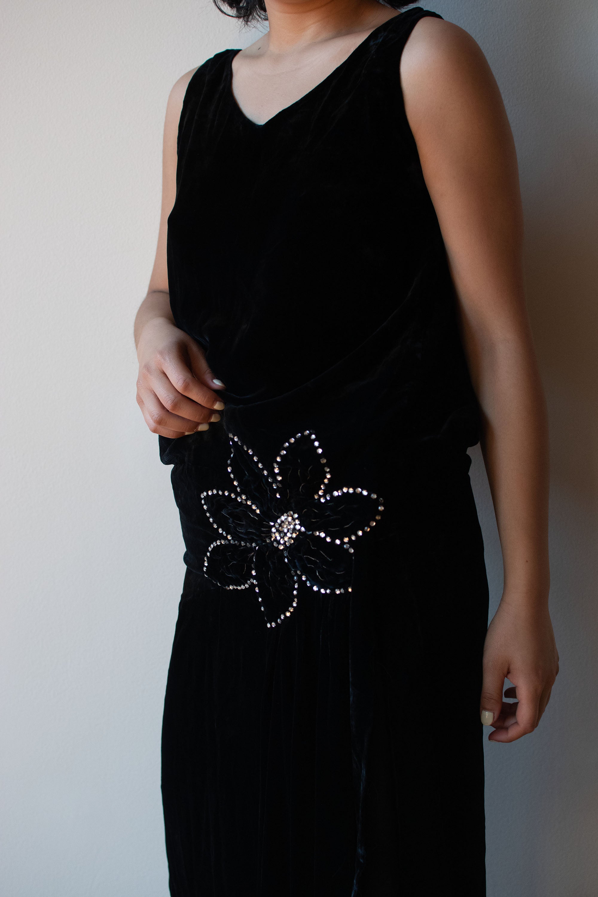 1920s Black Velvet Dress