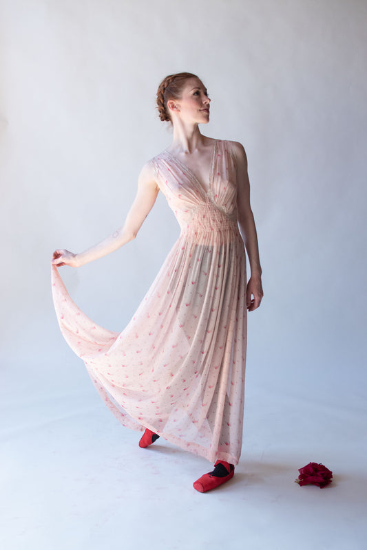 1930s Floral Print Chiffon Nightgown