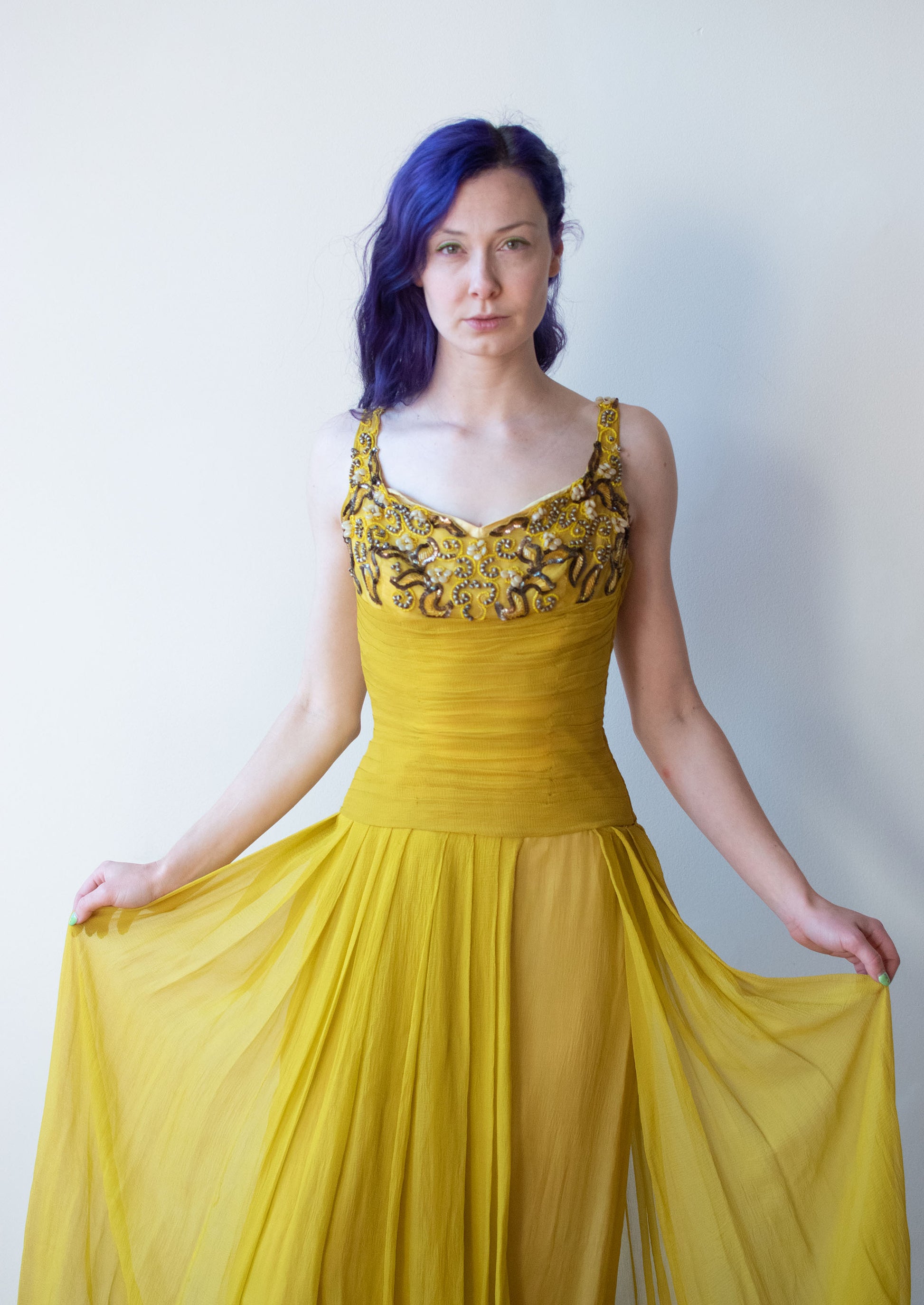 1940s Chartruse Chiffon Gown Female Hysteria Vintage 1940s Chartruse Chiffon Gown Female Hysteria Vintage