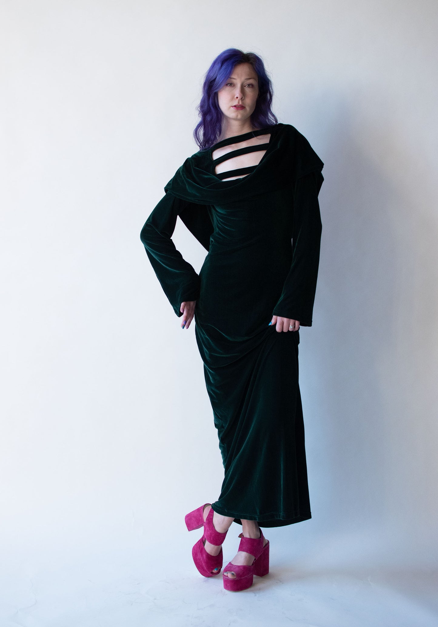 1990s Green Velvet Dress