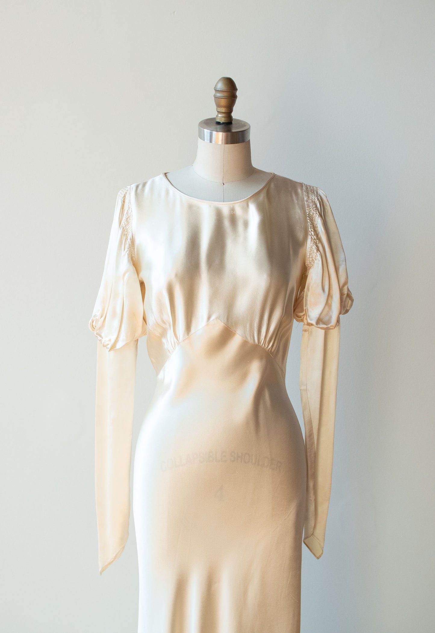 1930s Juliet Sleeve Satin Wedding Gown