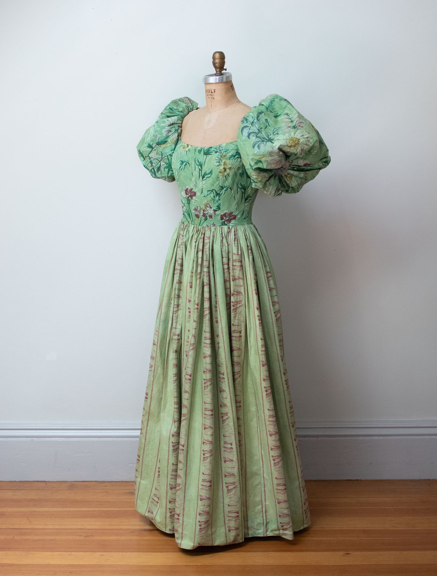 1980s Green Puff Sleeve Gown