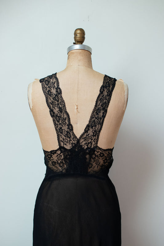 1930s Black Rayon Nightgown