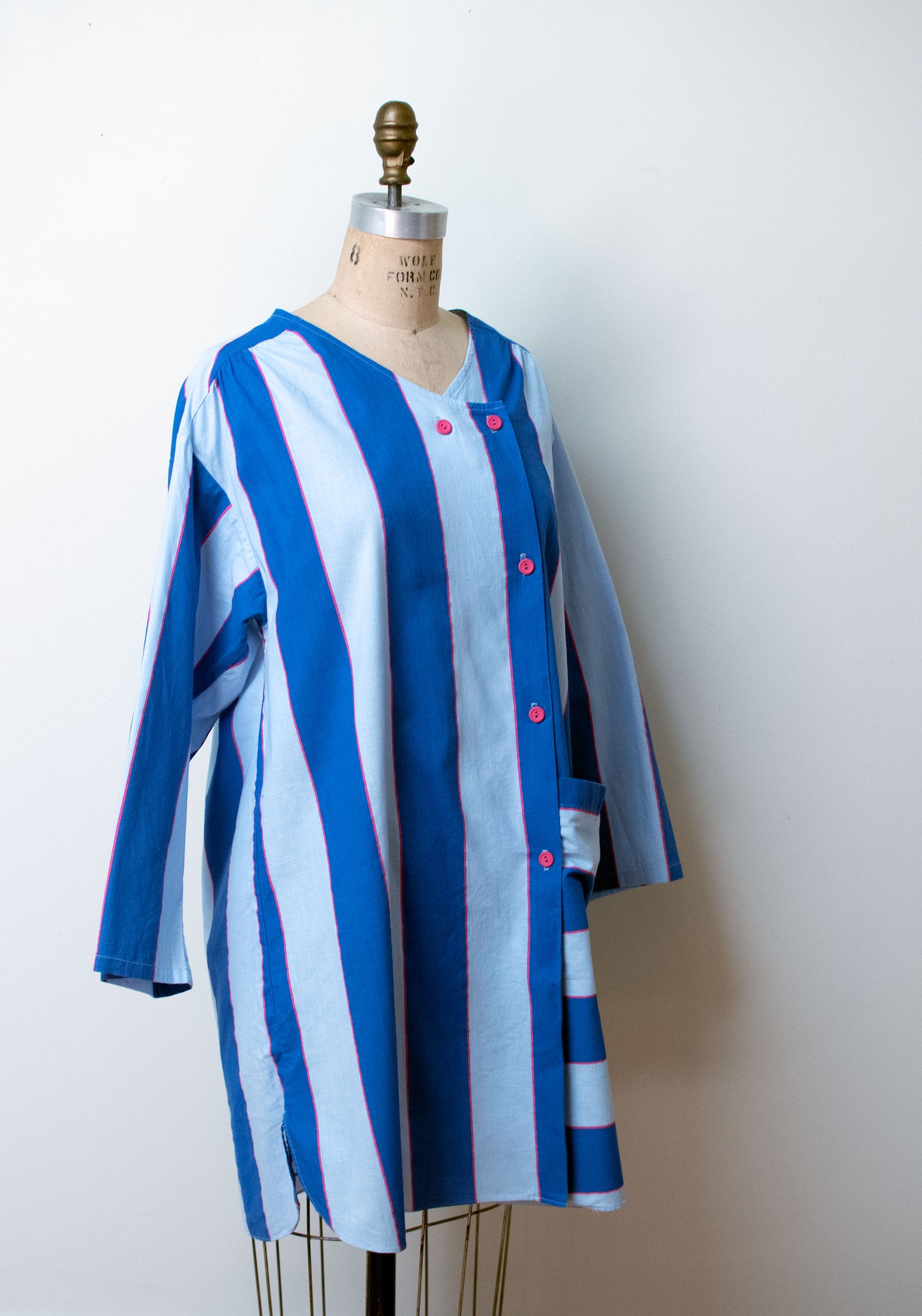 1980s Blue Striped Smock Top