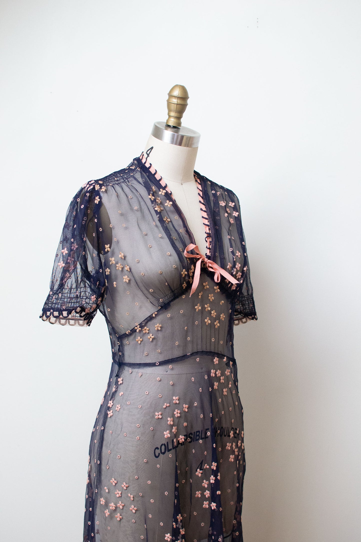 1940s Sheer Embroidered Dress