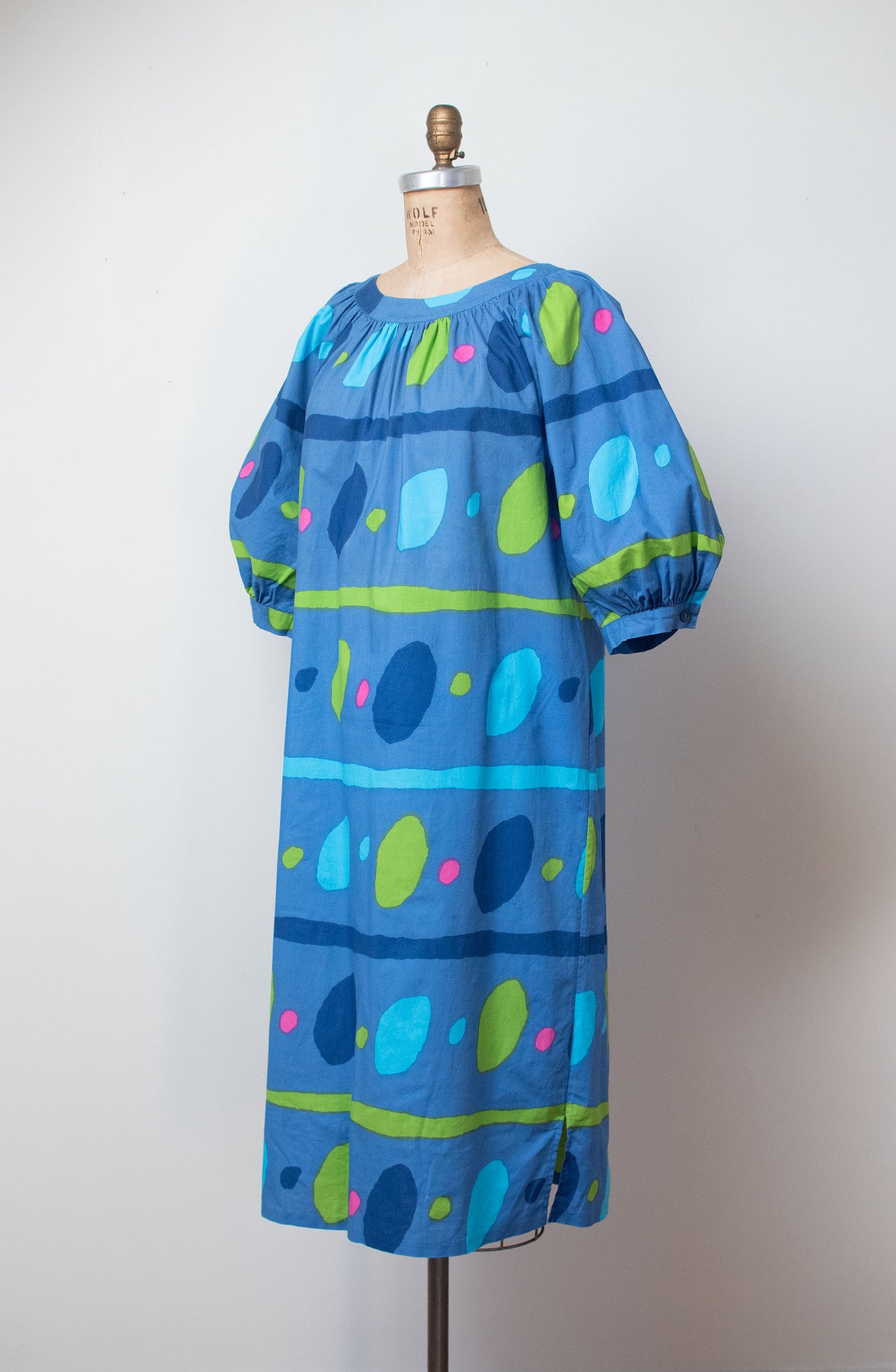 Blue Puff Sleeve Dress | Marimekko 1970s