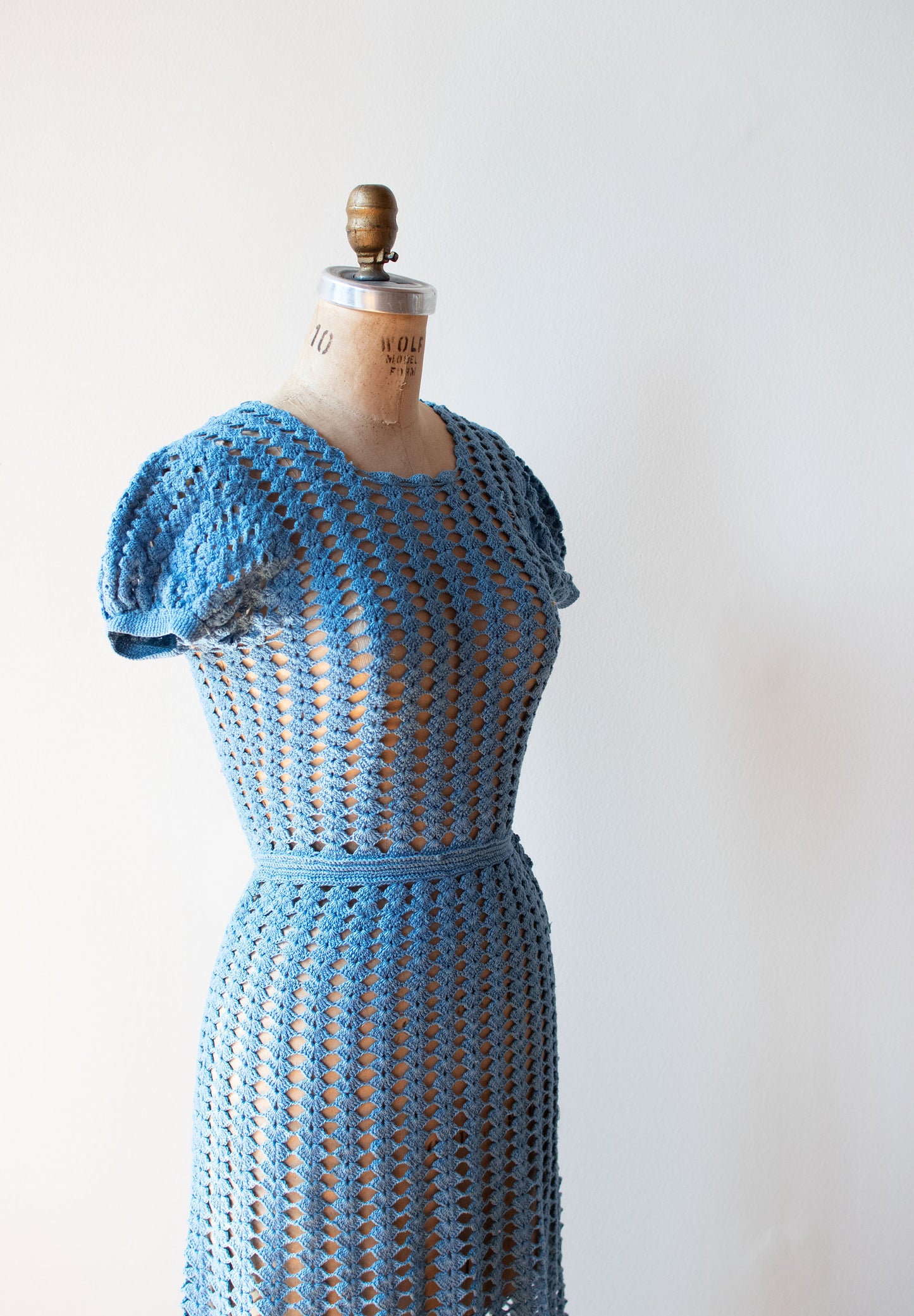 1930s Blue Crochet Dress