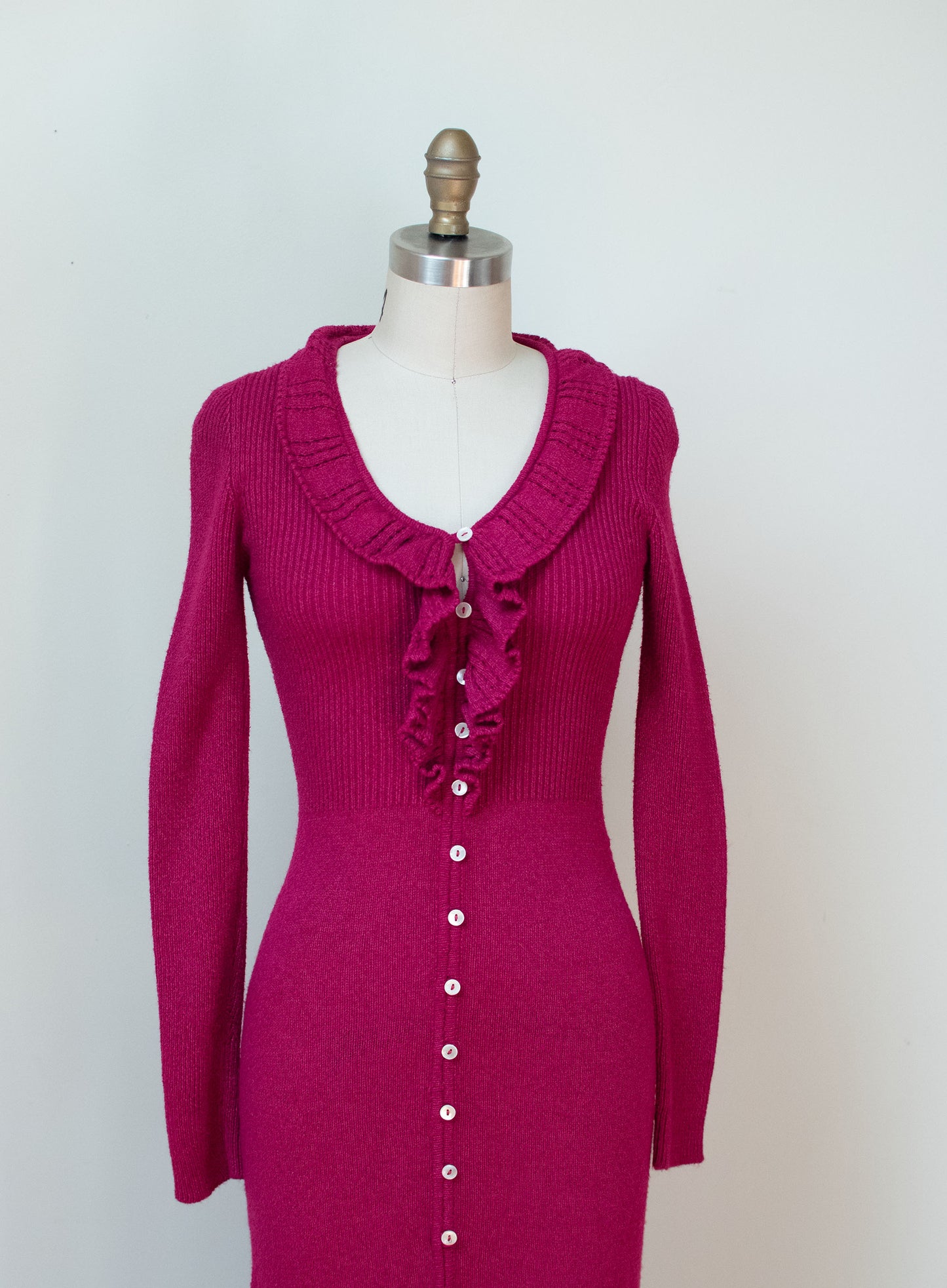 1970s Raspberry Knit Dress