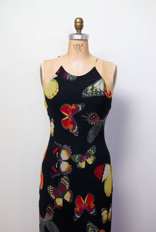 1990s Butterfly Print Bias Cut Dress