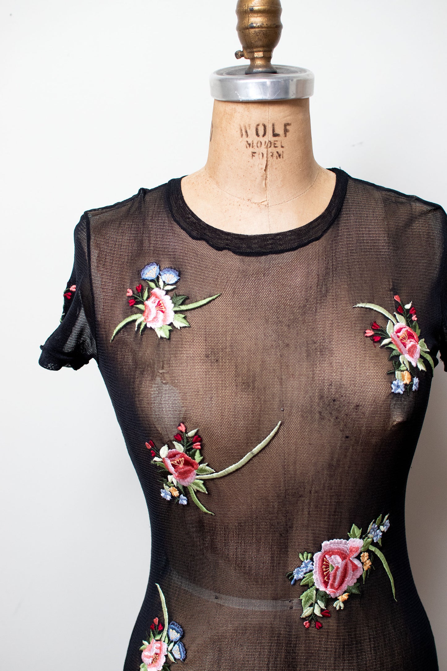 1990s Black Mesh Embroidered Dress | Cache Vivienne Tam