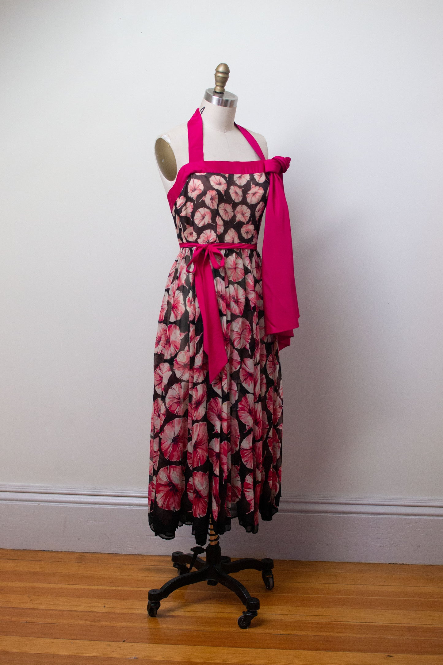 1920s - 30s Chiffon Morning Glory Print Dress | AS IS