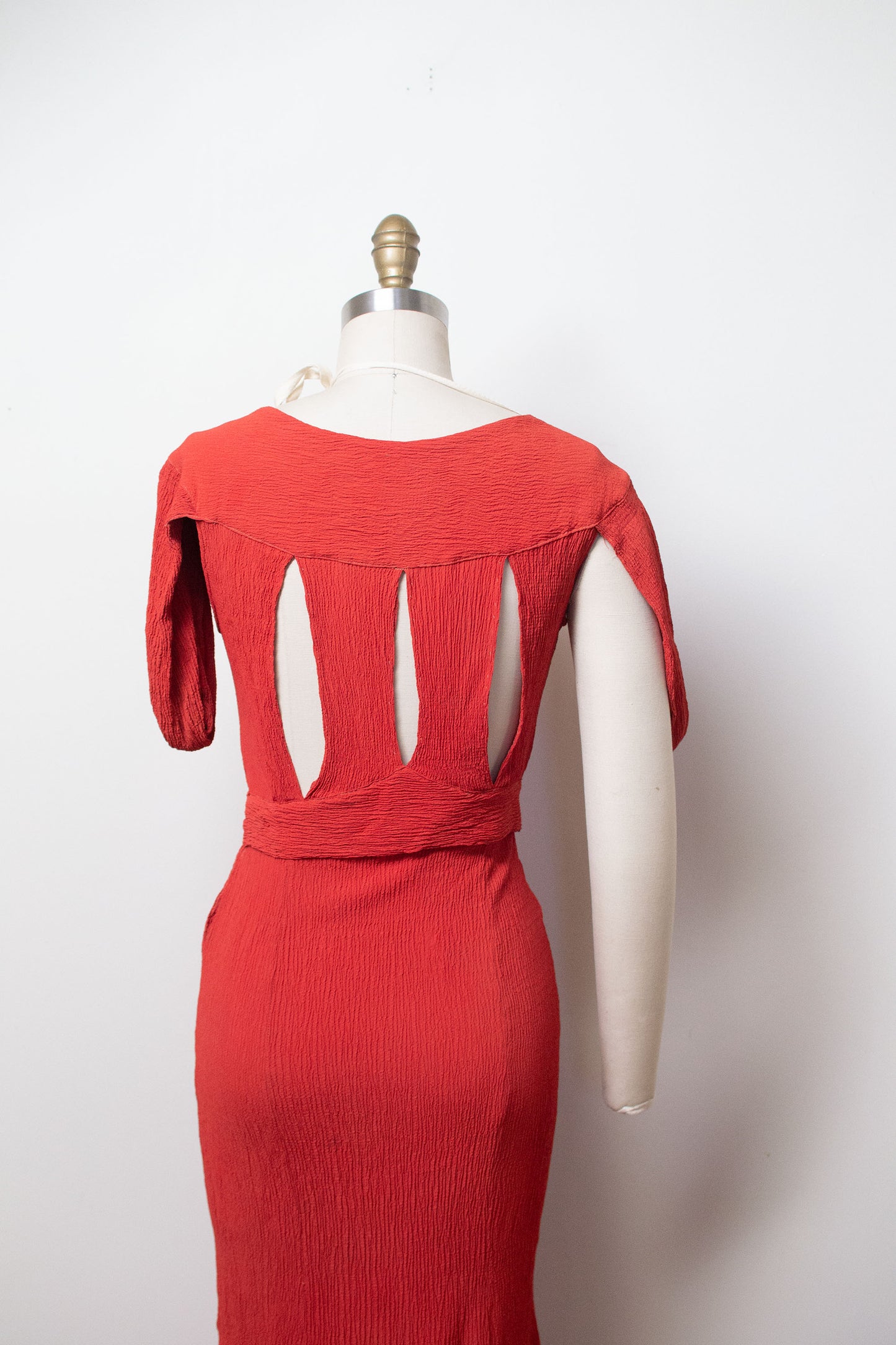 1930s Tomato Red Textural Crepe Gown