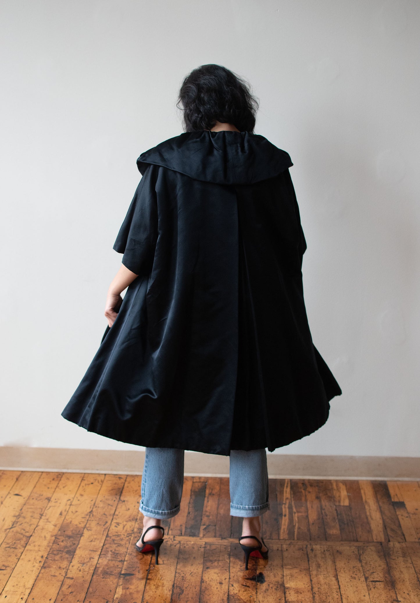 1950s Black Satin Opera Coat