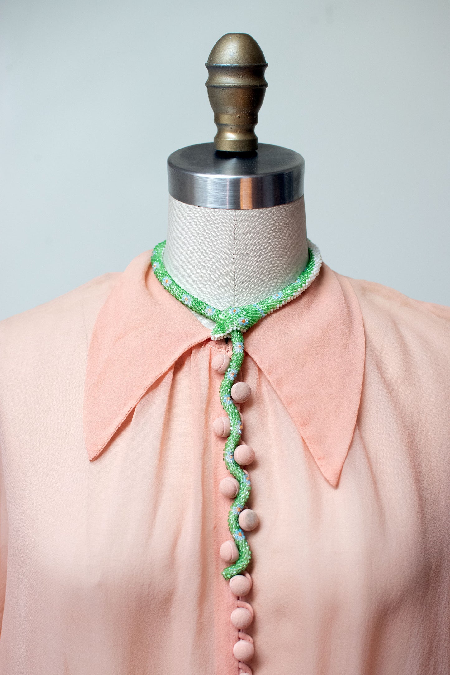 Bead Crochet Snake Necklace | Spring Green Flower