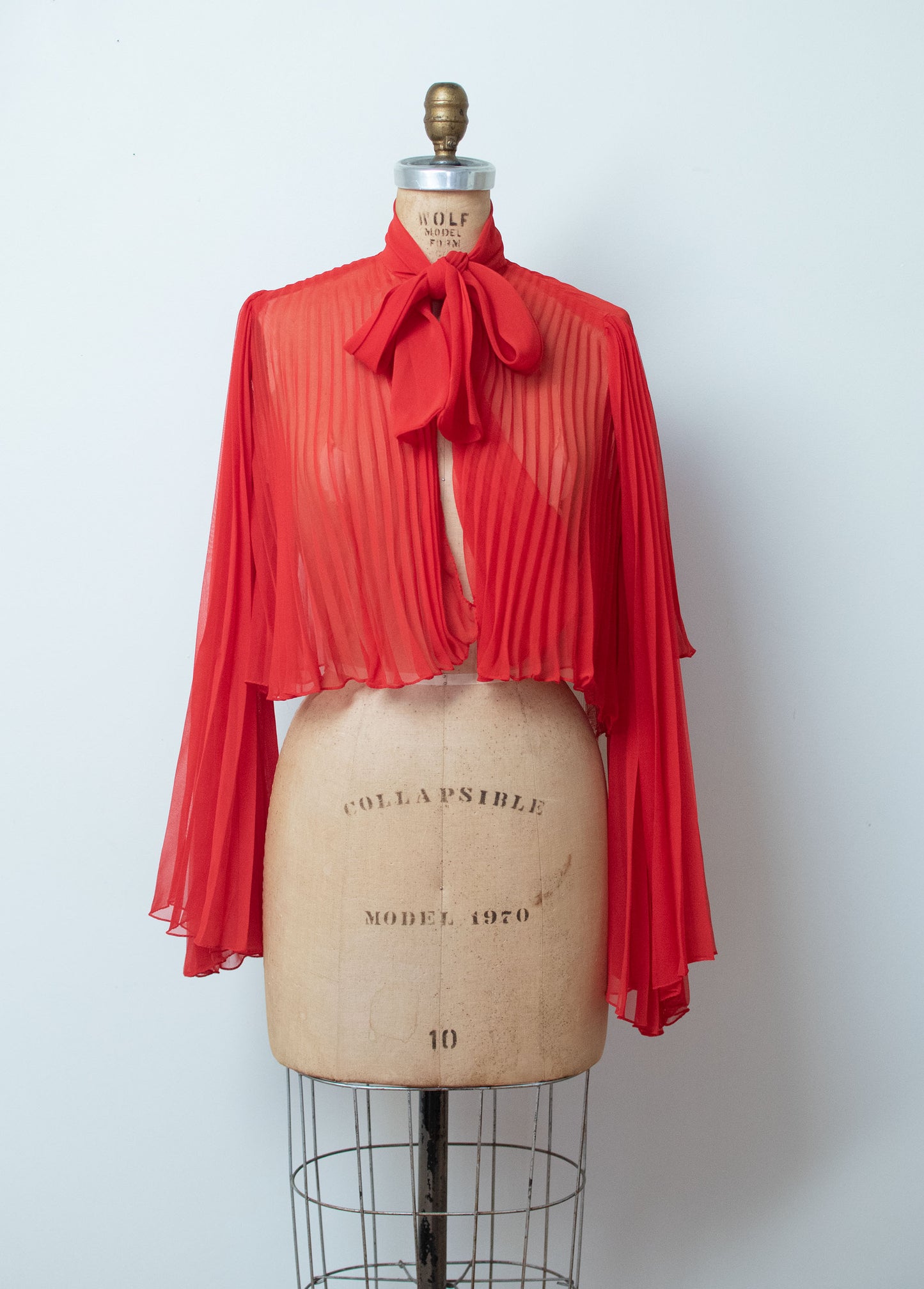 1970s Red Trumpet Sleeve Pleated Jacket