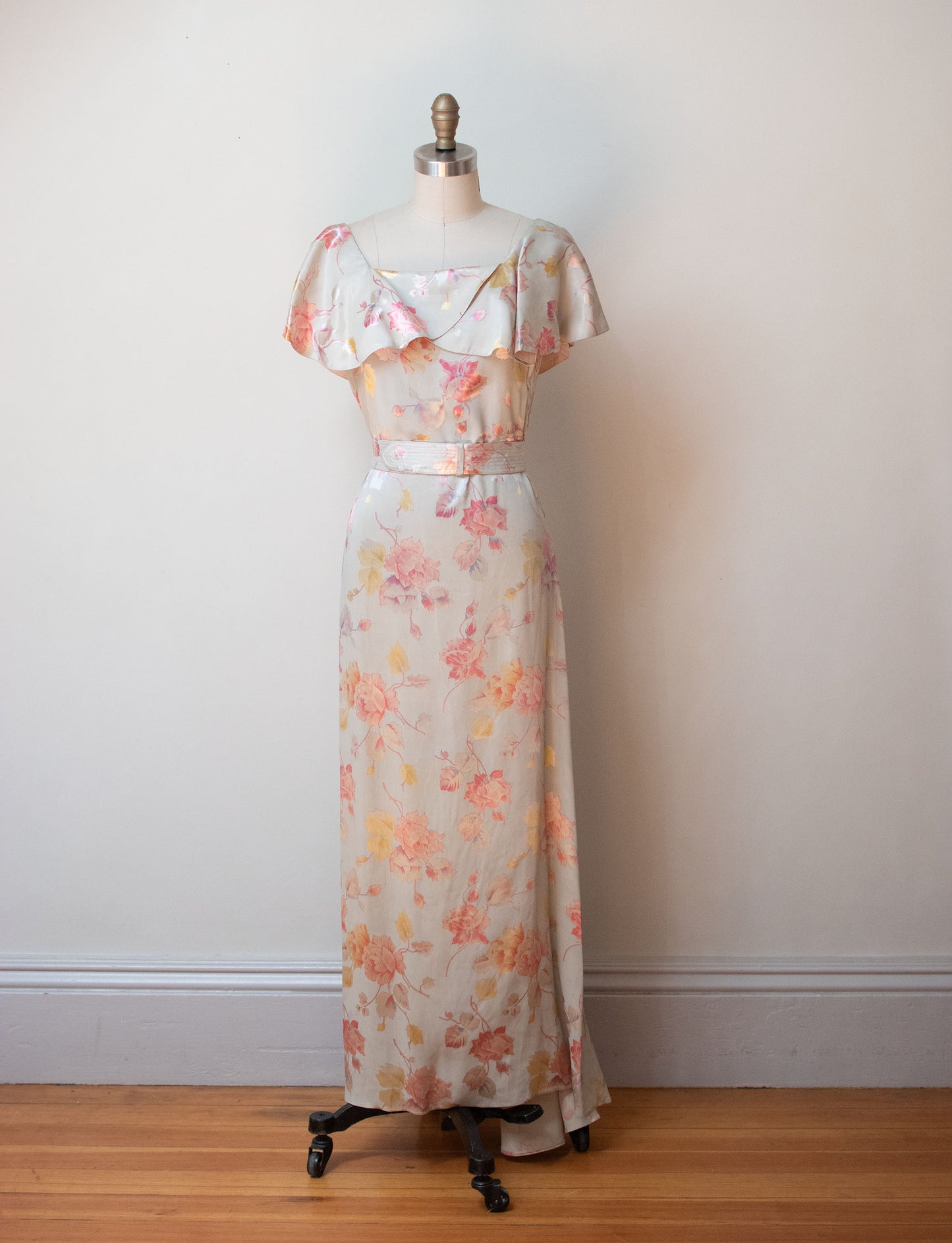 1930s Satin Floral Print Dress