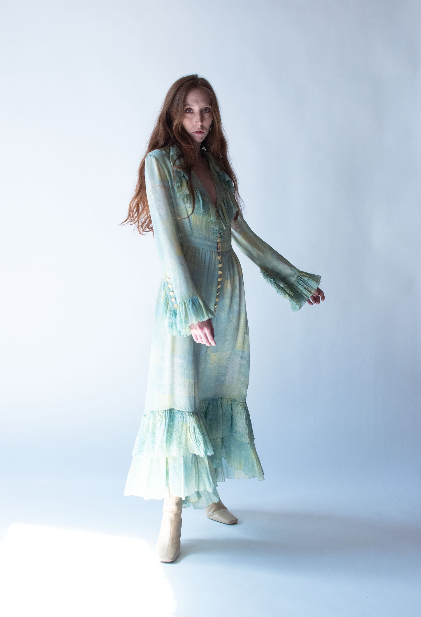 Ruffled Sleeve Silk Dress | Chloe SS 1993 Ruffled Sleeve Silk Dress | Chloe SS 1993