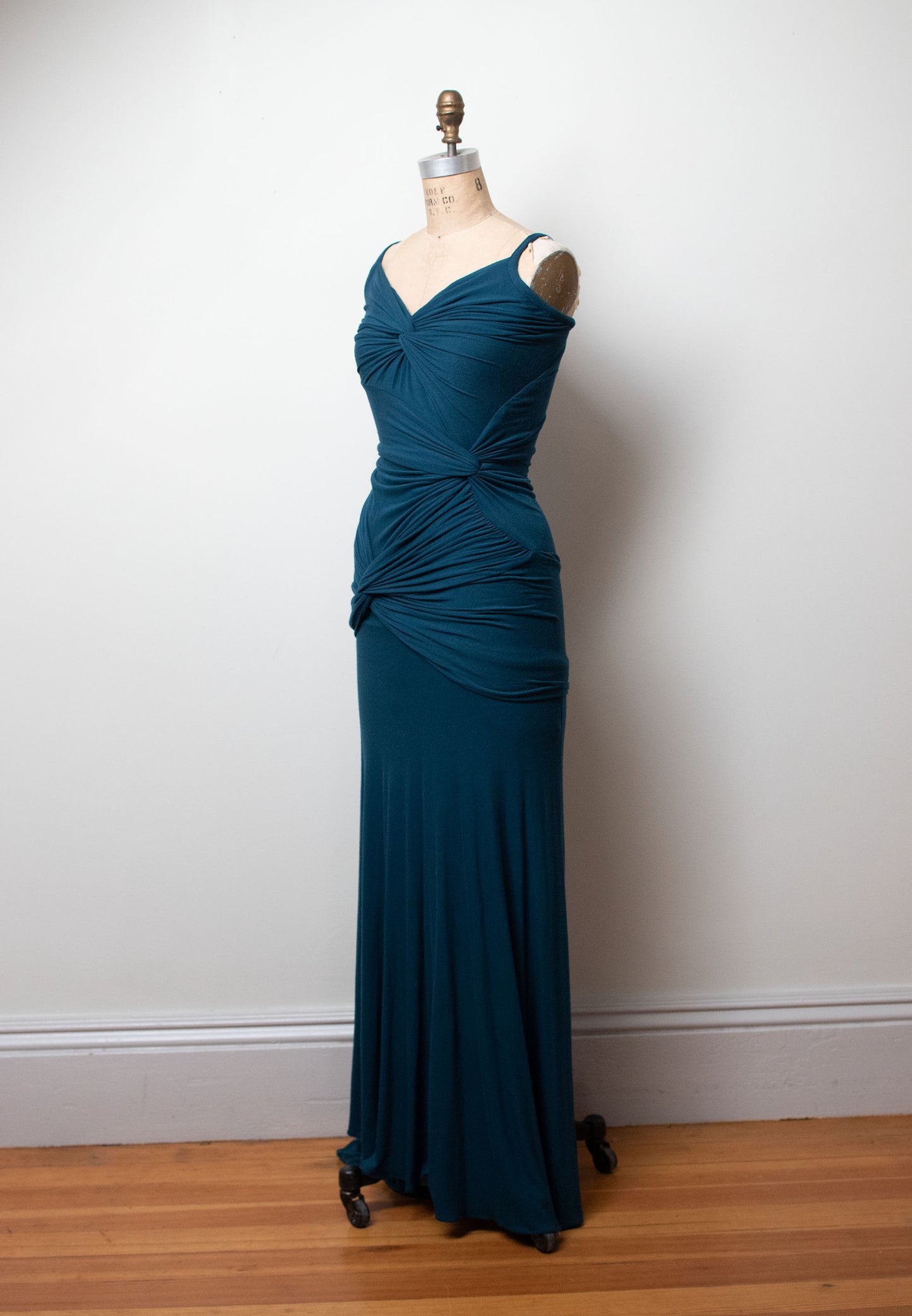 Knotted Teal Jersey Gown | Donna Karan