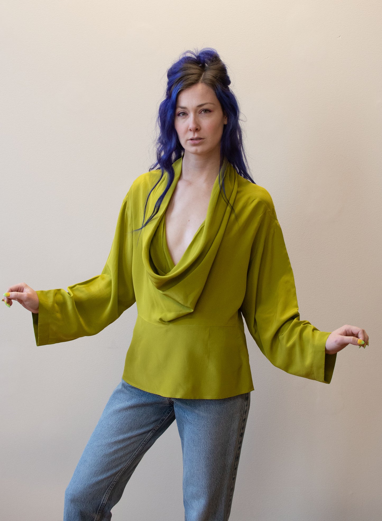 Chartreuse Silk Blouse | Anne Klein
