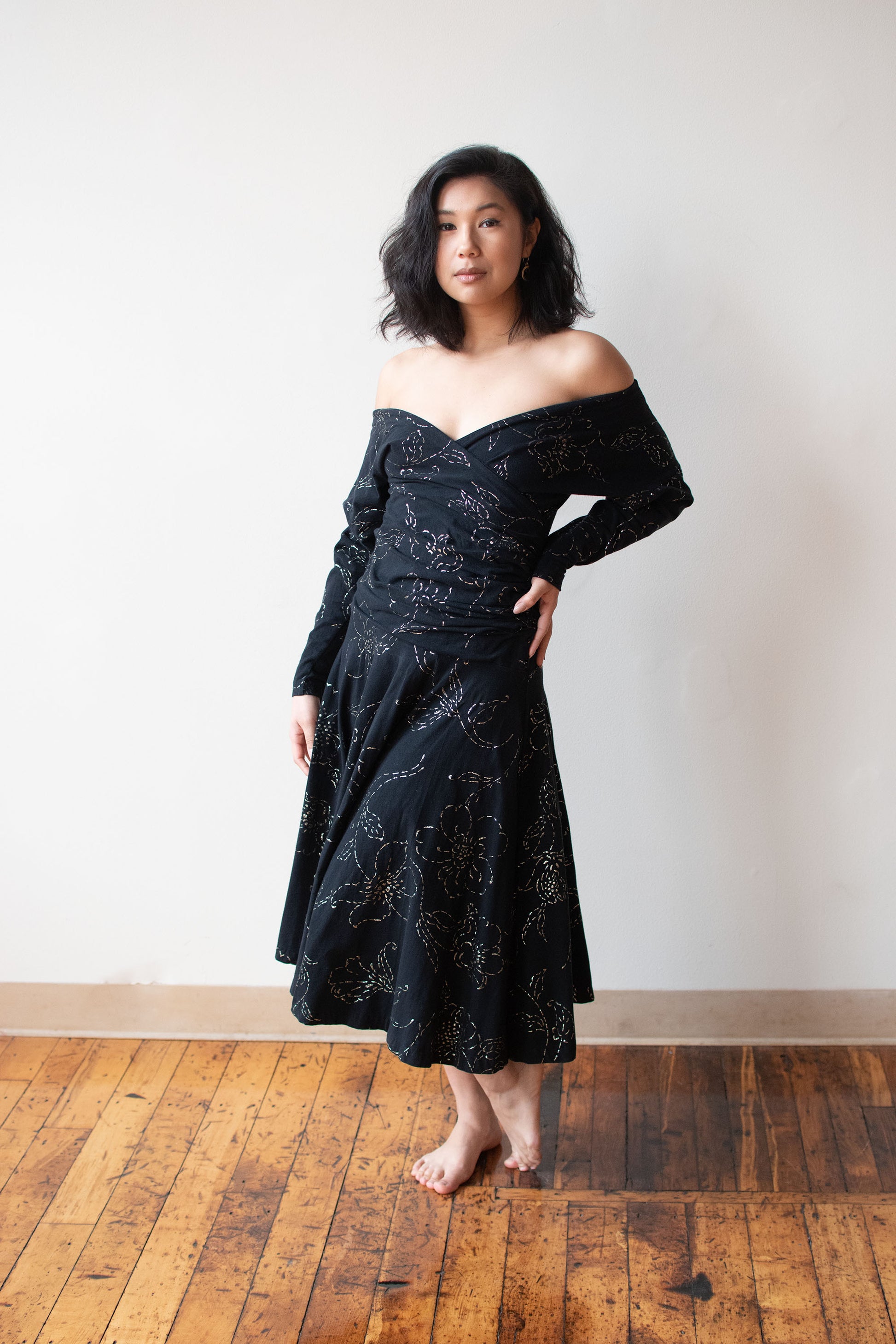 Black Glitter Jersey Dress | Betsey Johnson Punk Label Female Hysteria Vintage Black Glitter Jersey Dress | Betsey Johnson Punk Label Female Hysteria Vintage