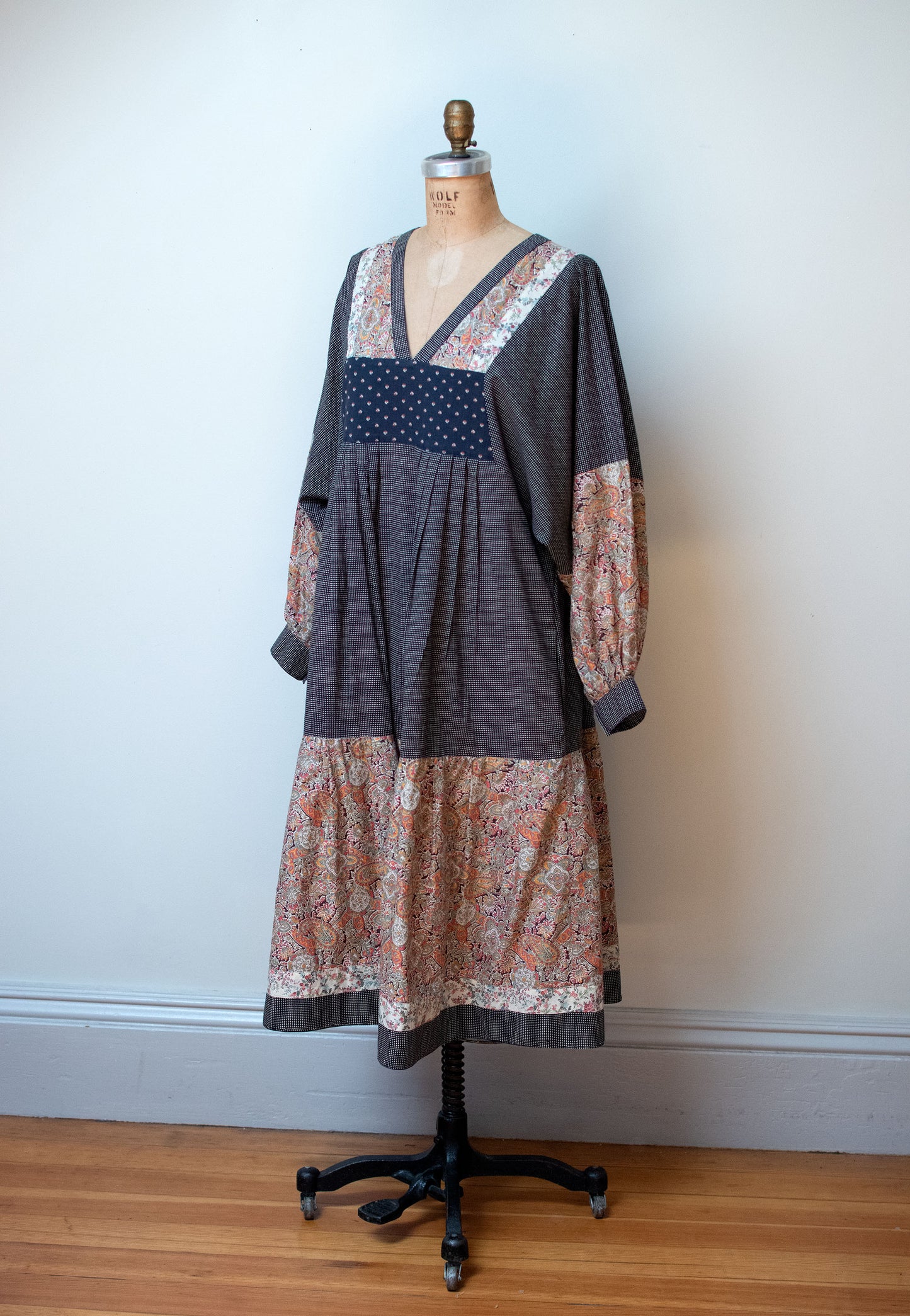 1980s Mixed Print Balloon Sleeve Dress