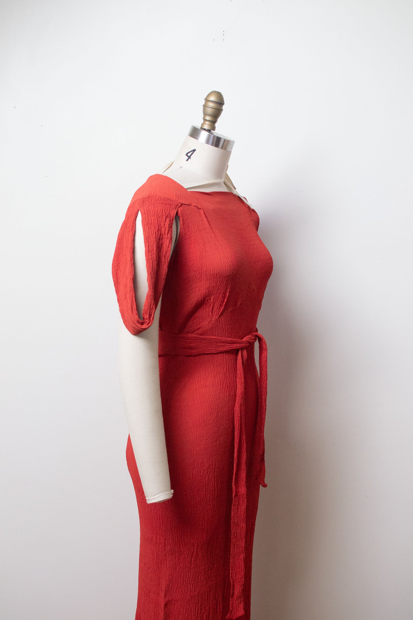 1930s Tomato Red Textural Crepe Gown