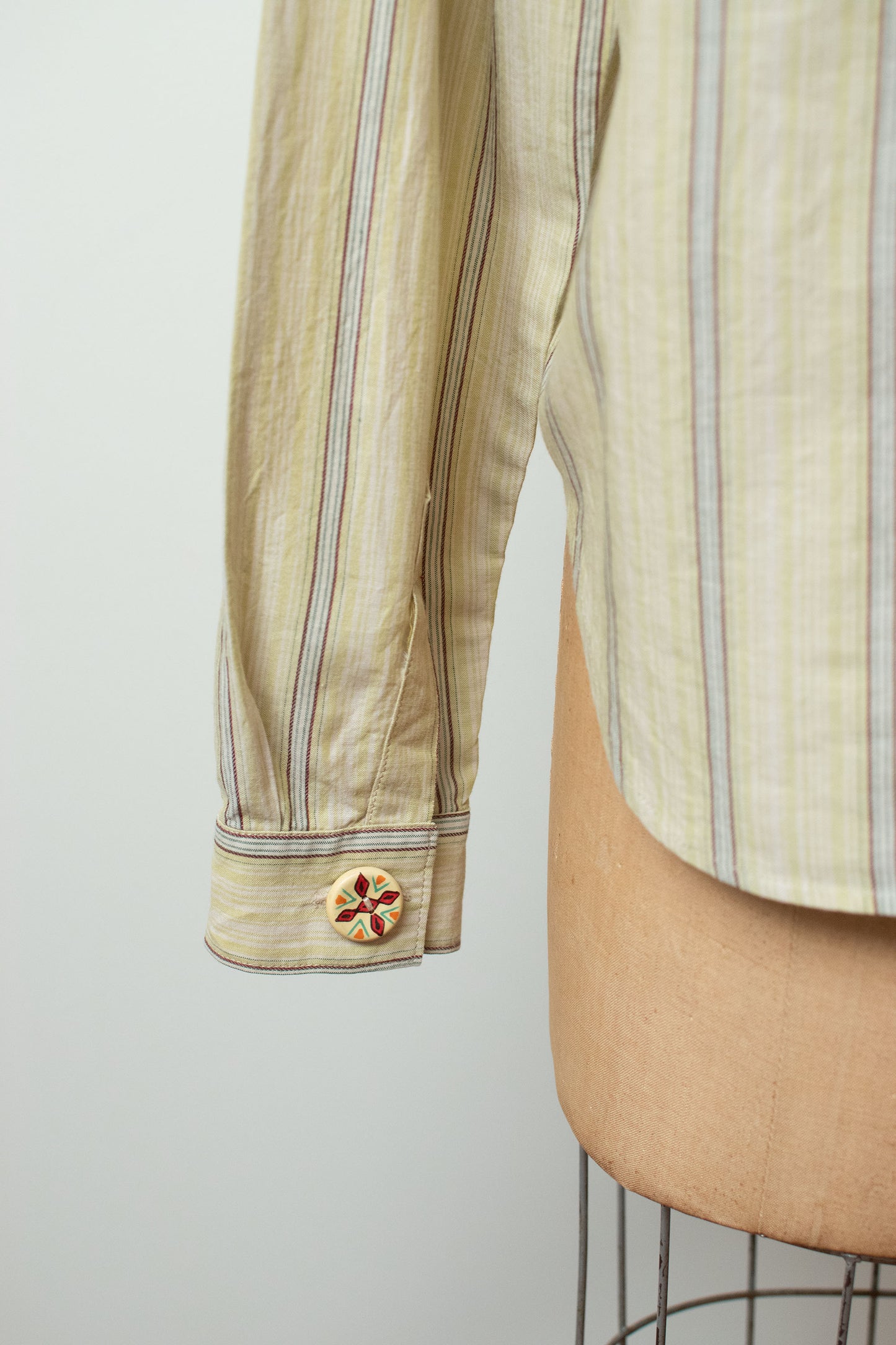 1990s Striped Shirt w/ Hand Painted Buttons | Romeo Gigli