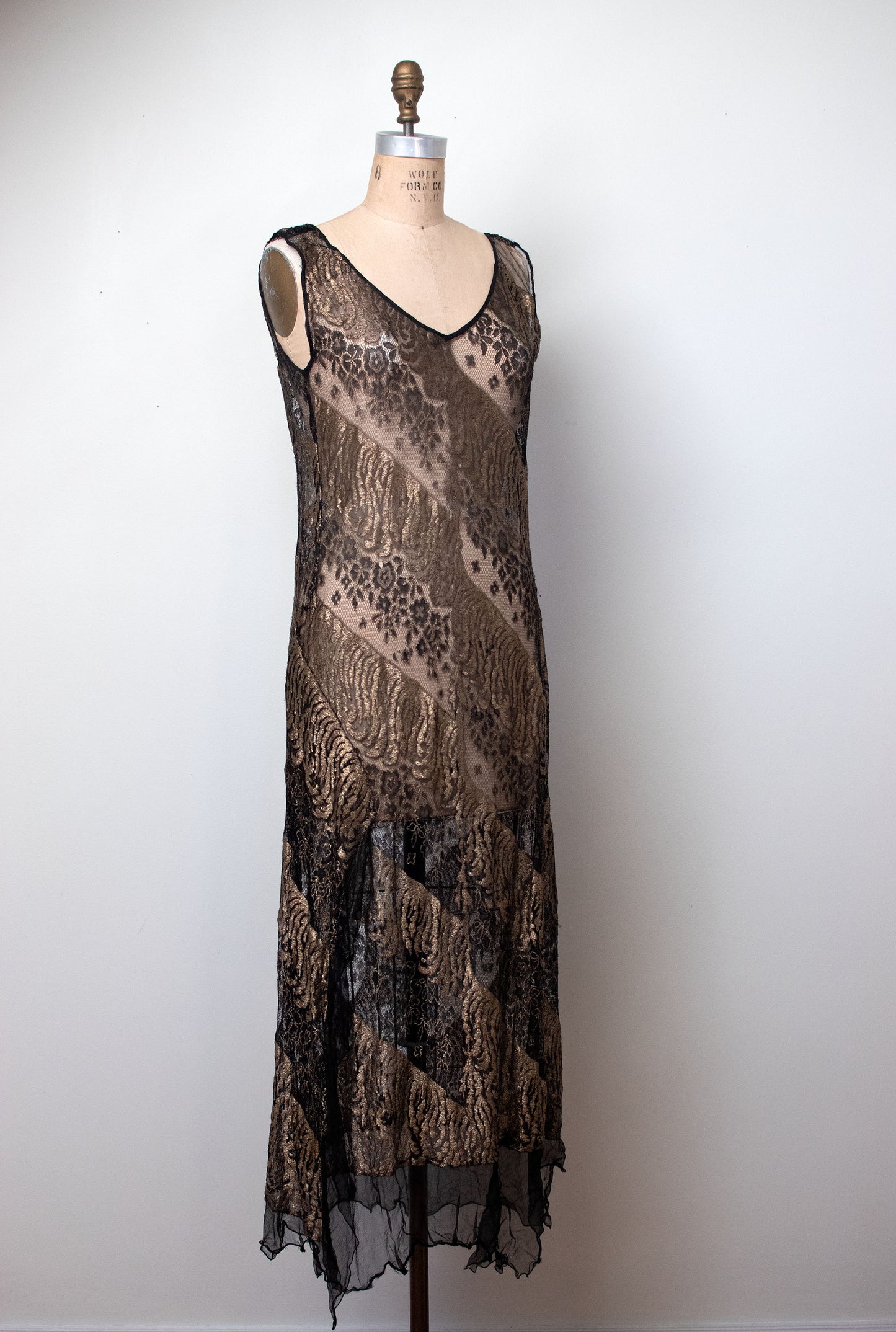 1920s Gold Lame & Lace Dress
