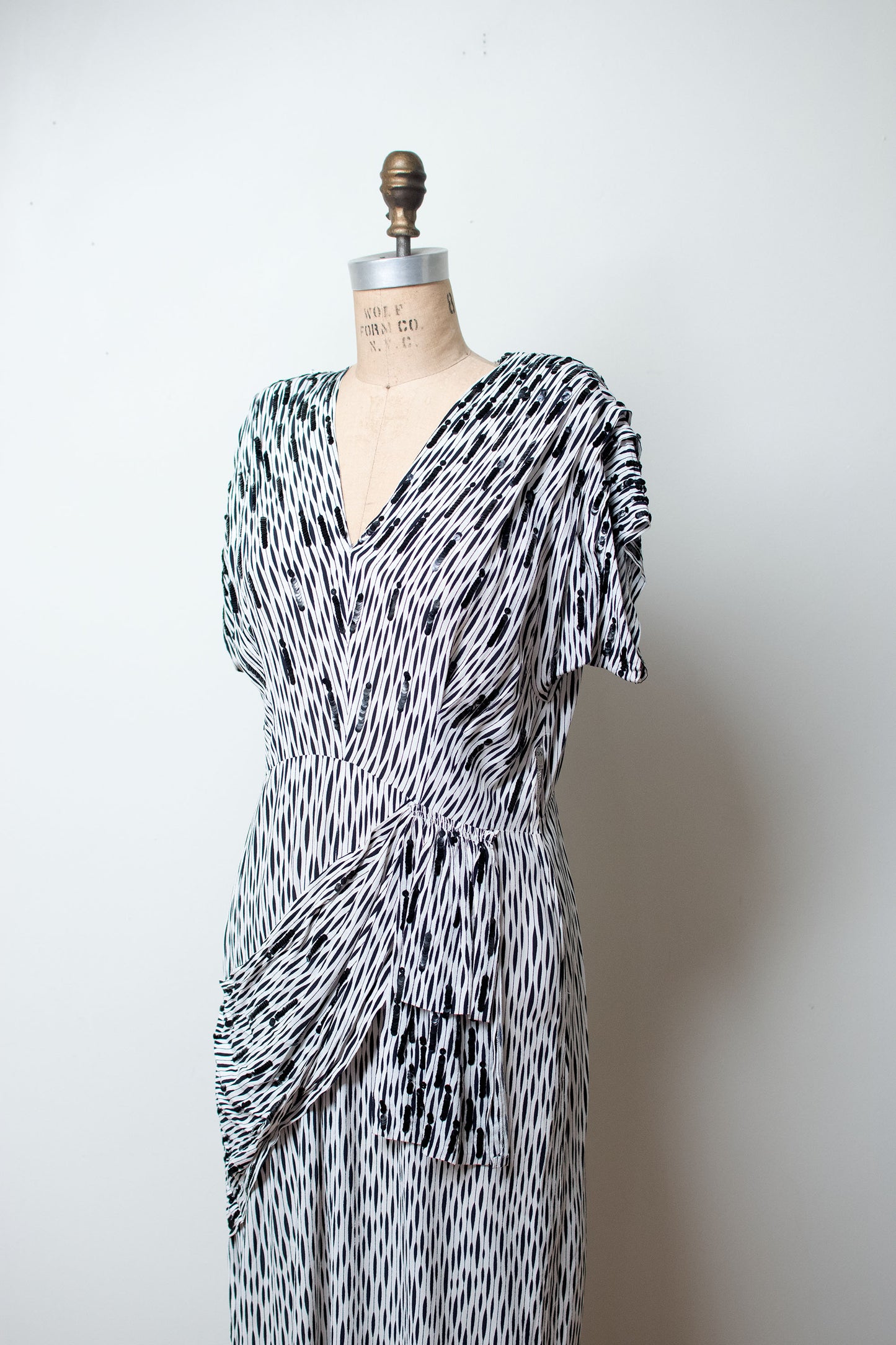 1940s Black and White Rayon Dress