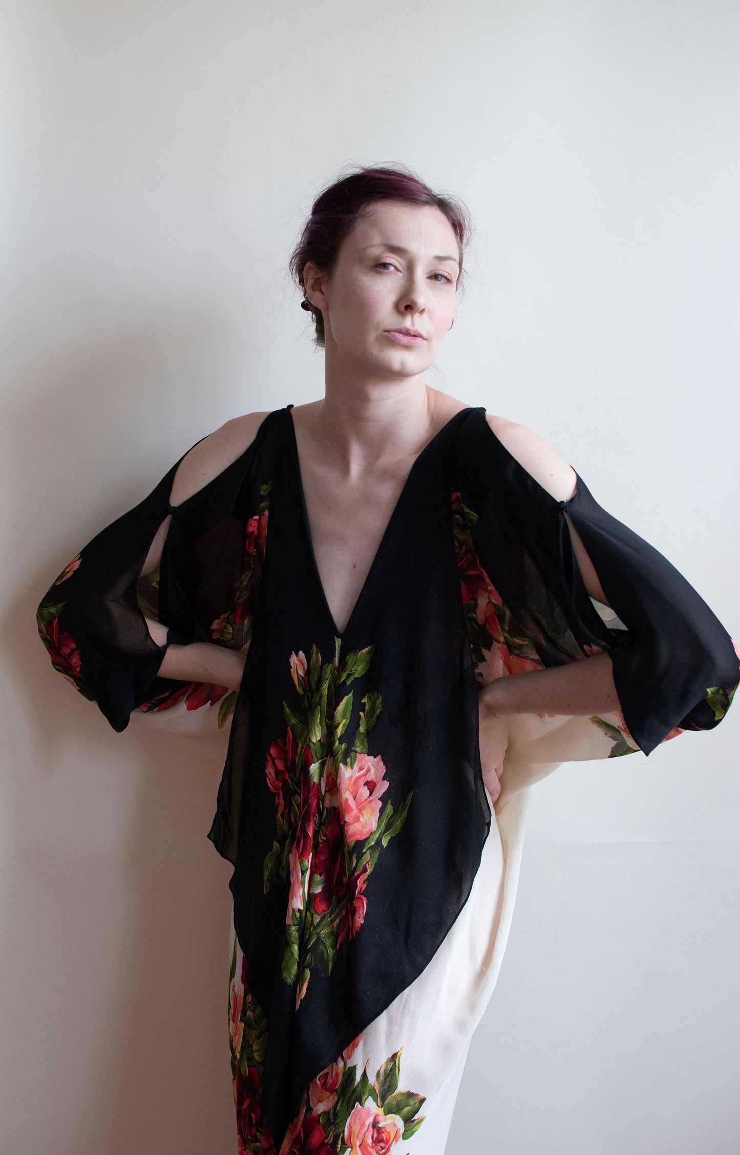 1990s Floral Chiffon Cocoon Dress