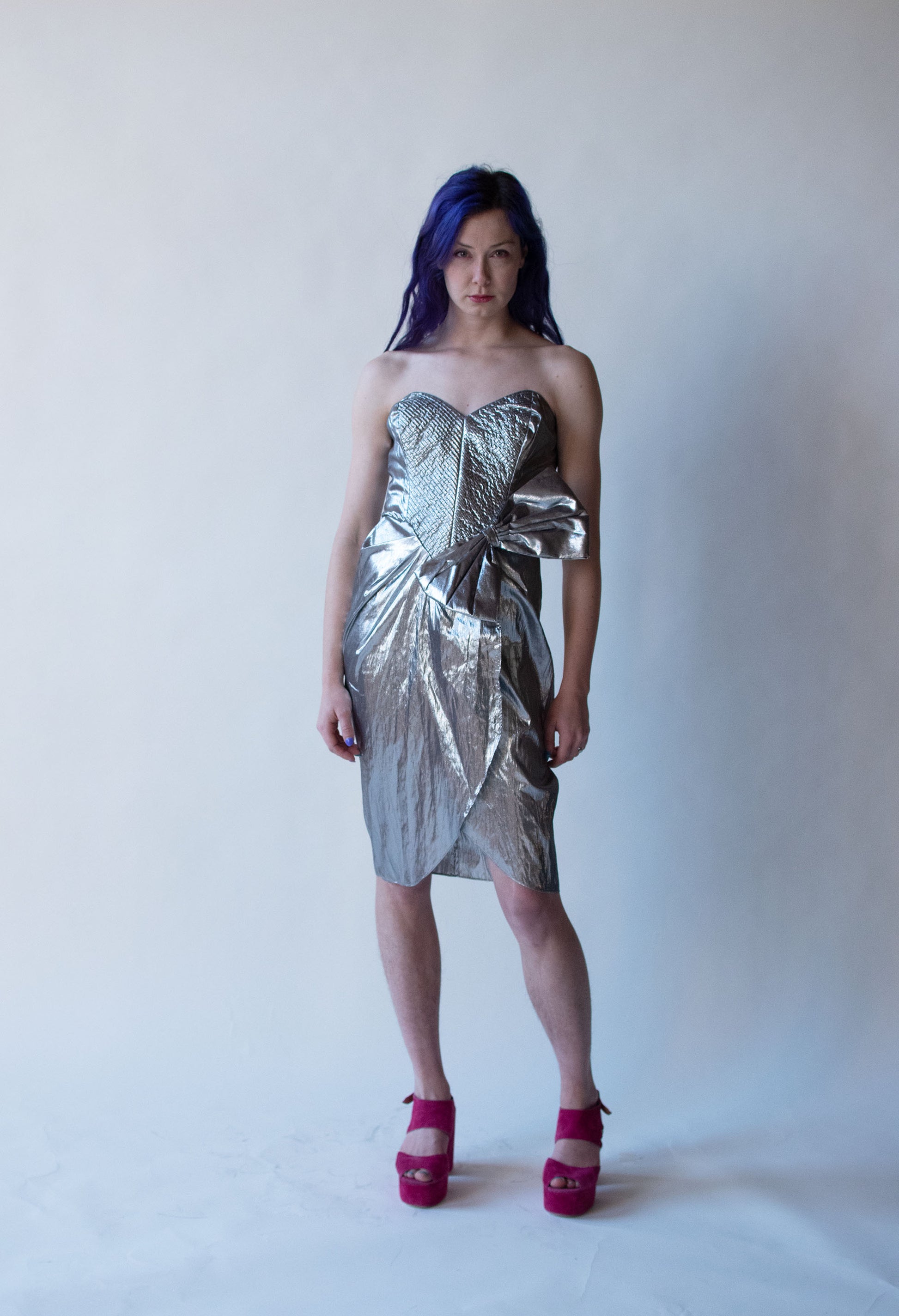 80s silver dress 80s One Shoulder Cut Out Dress