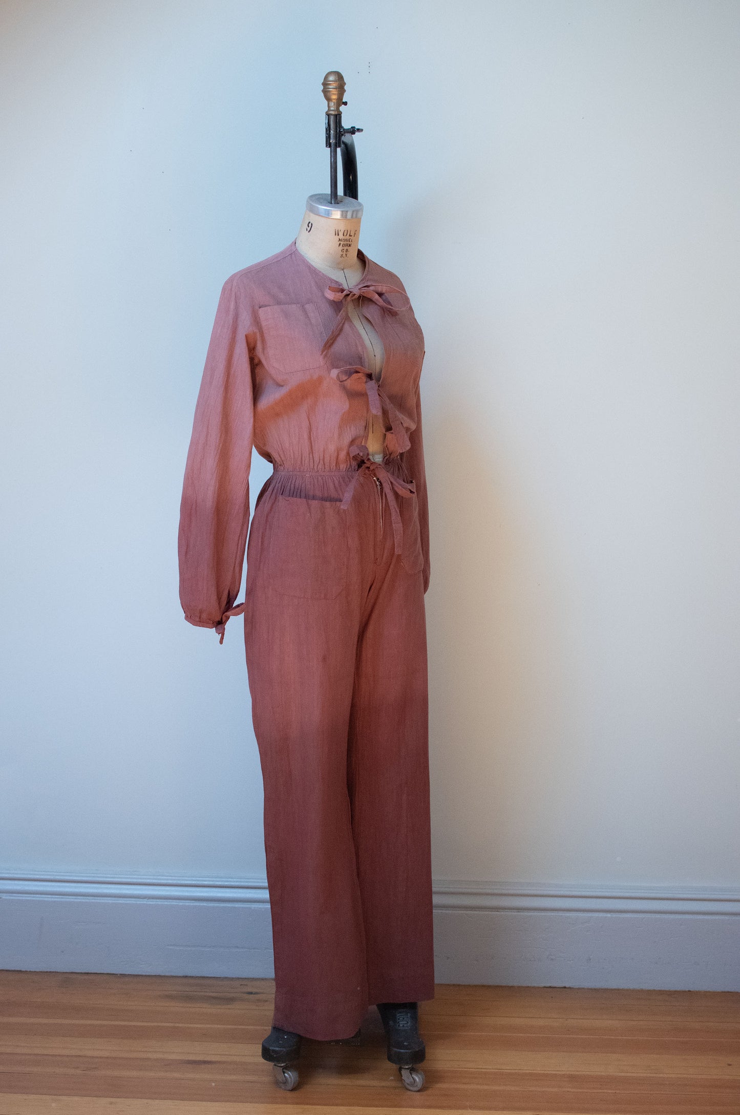 1970s Tie Front Jumpsuit | Brown Dip Dye
