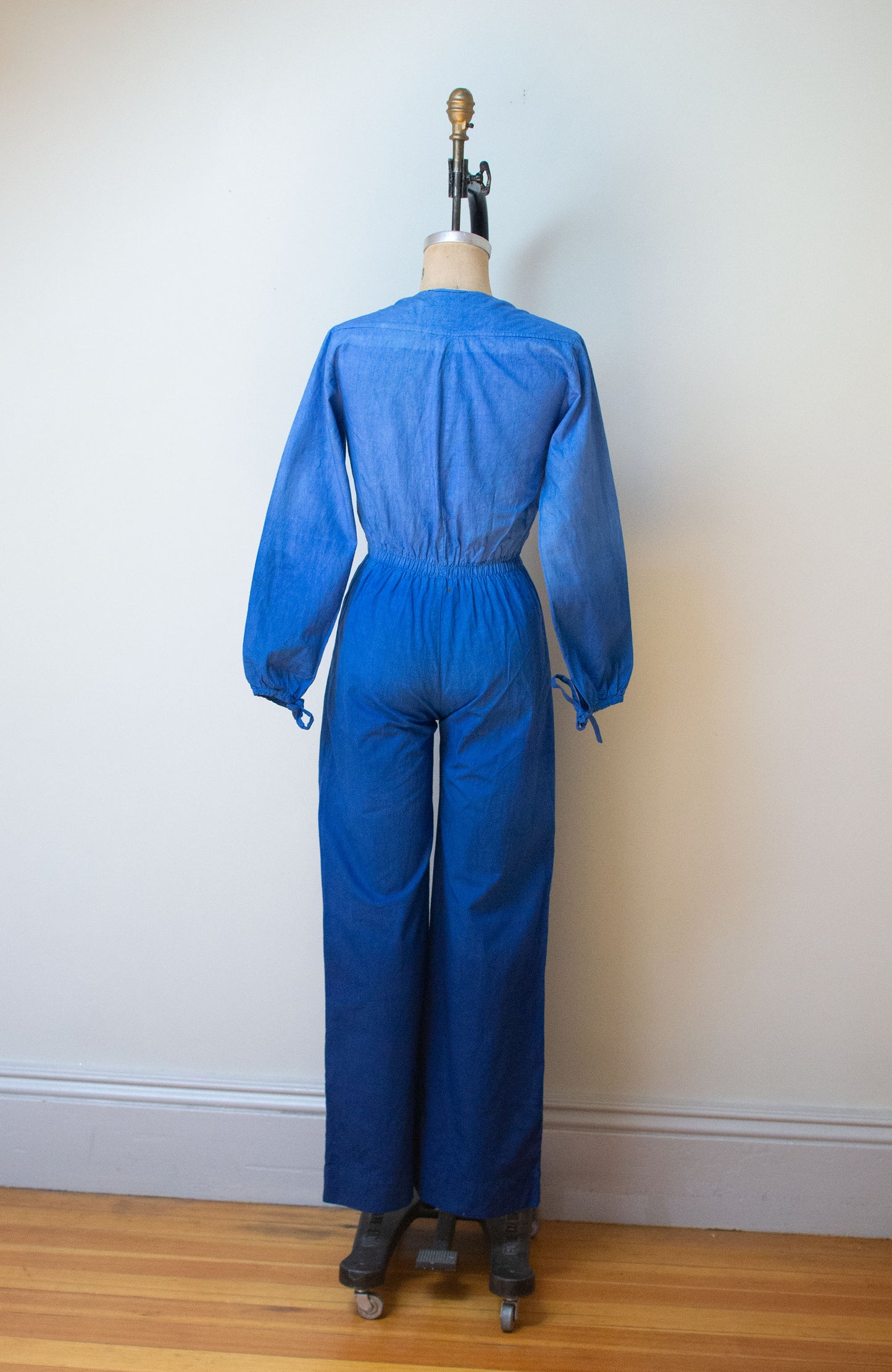 1970s Tie Front Jumpsuit | Dip Dye Indigo XS/S