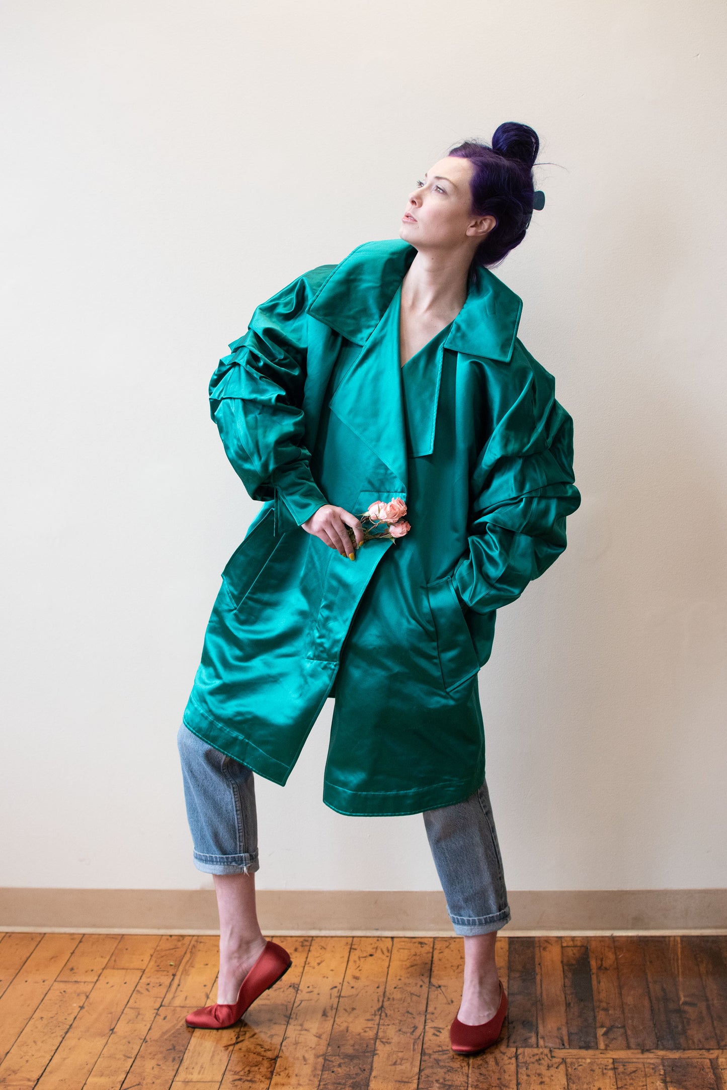 Claude Montana Emerald Silk Coat  | A Virtual Affair