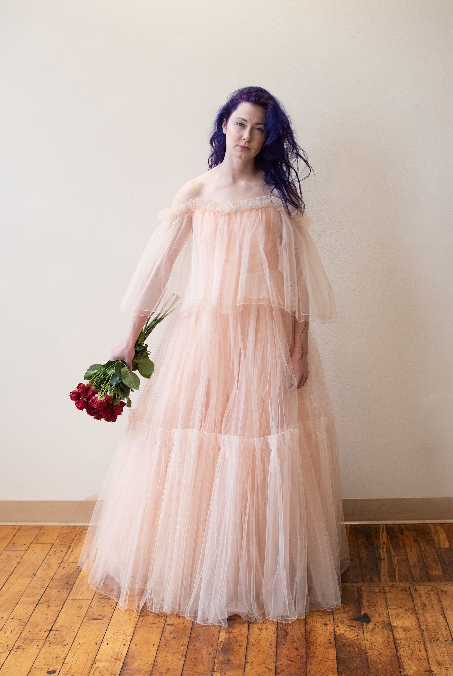 Murray Arbeid Peach Tulle Gown  | A Virtual Affair