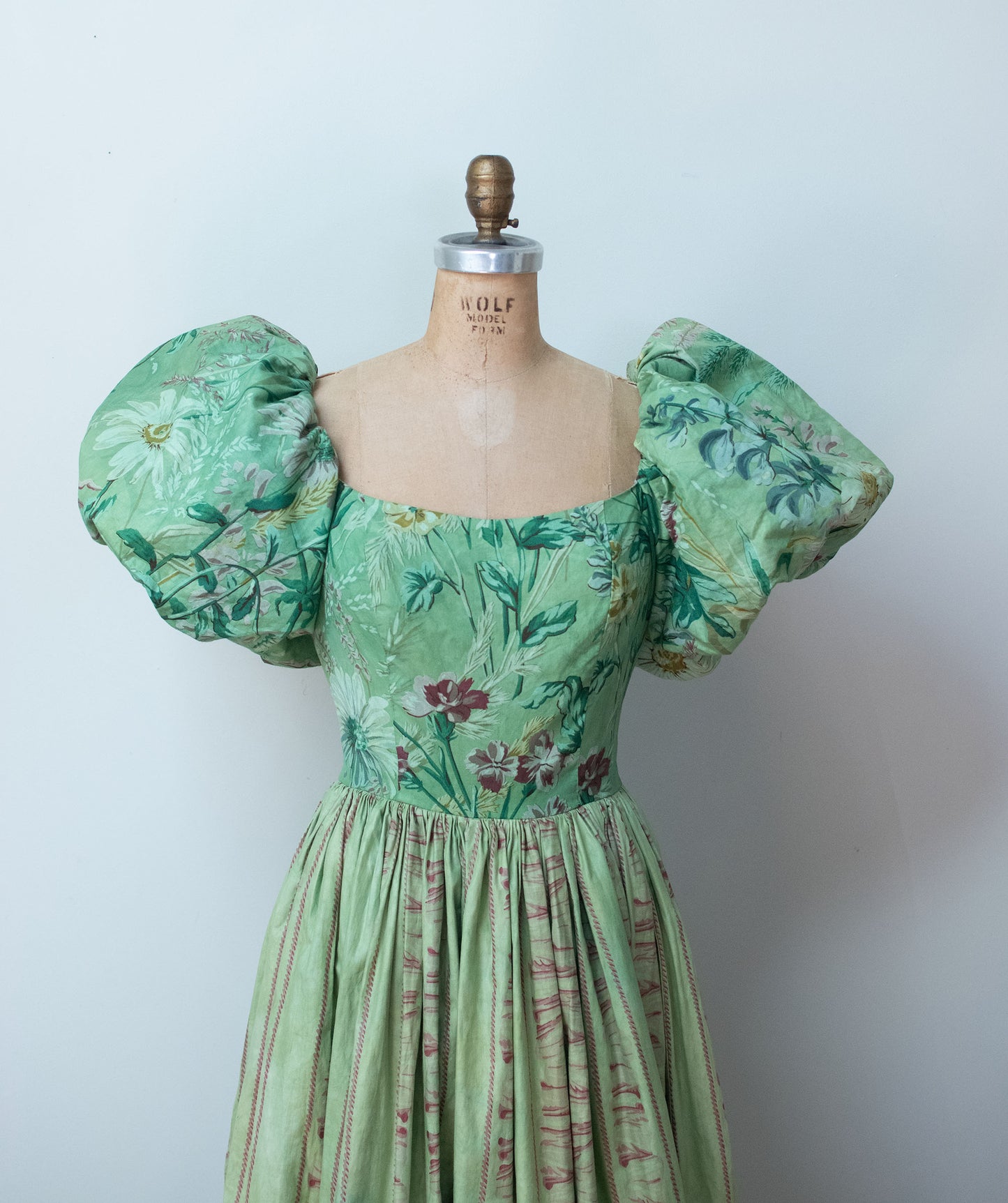 1980s Green Puff Sleeve Gown