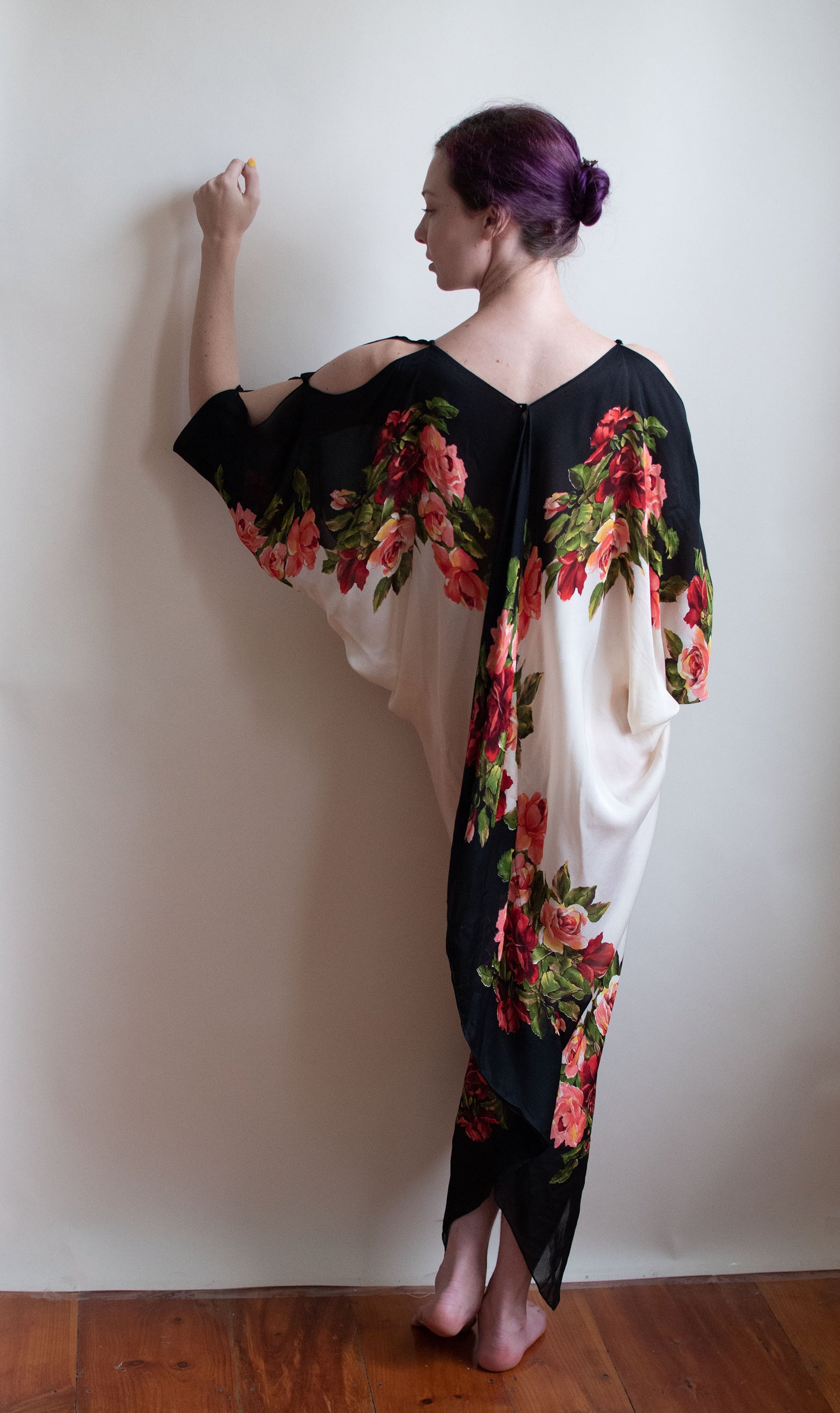 1990s Floral Chiffon Cocoon Dress