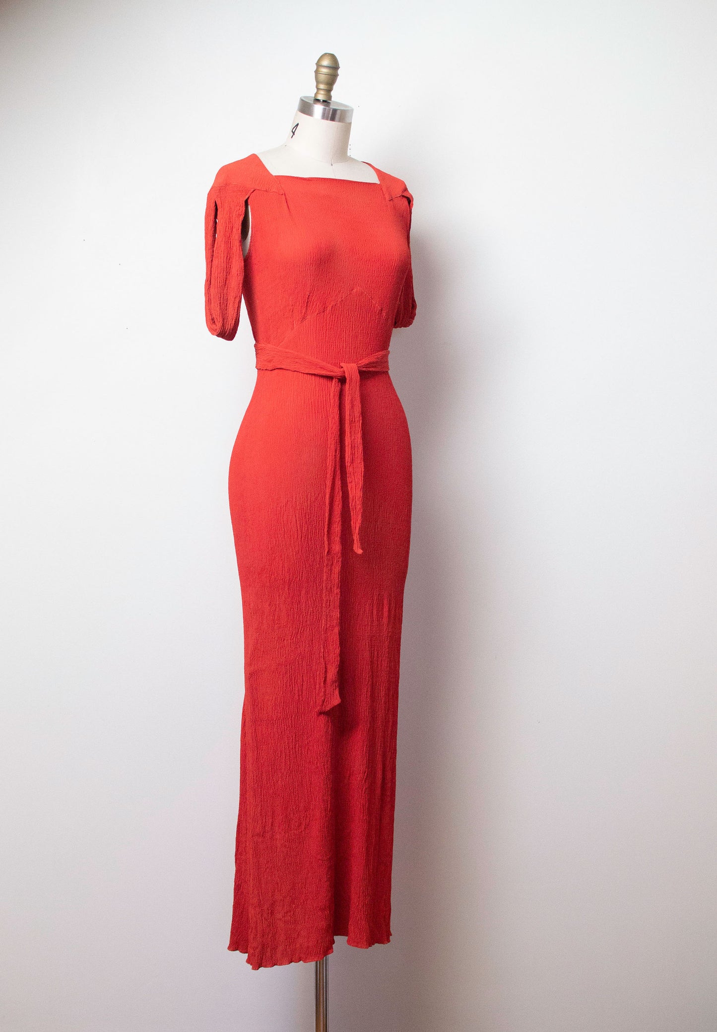 1930s Tomato Red Textural Crepe Gown