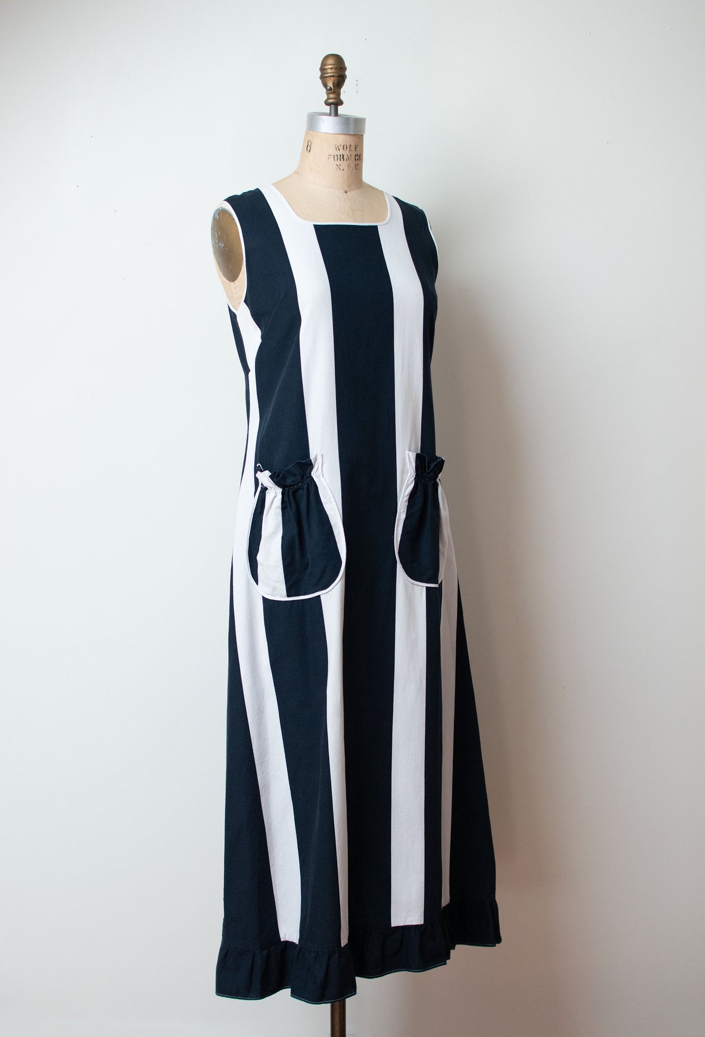 1970s Black & White Stripped Pinafore Dress