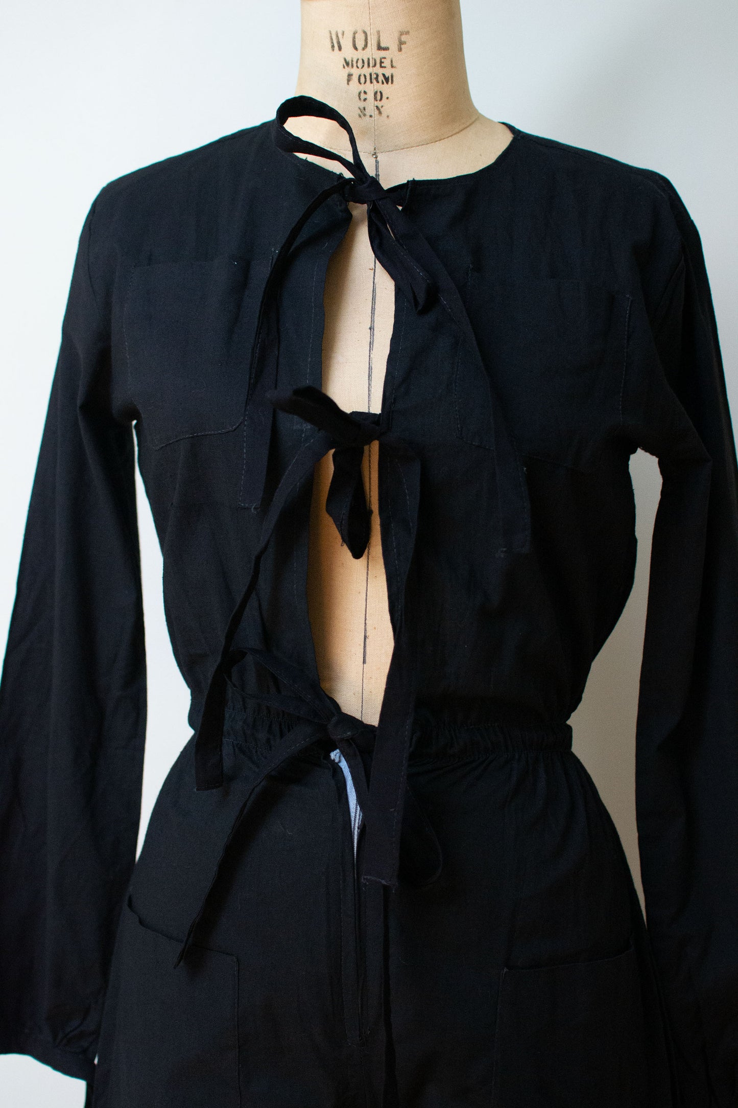 1970s Tie Front Jumpsuit |  Black XS/S