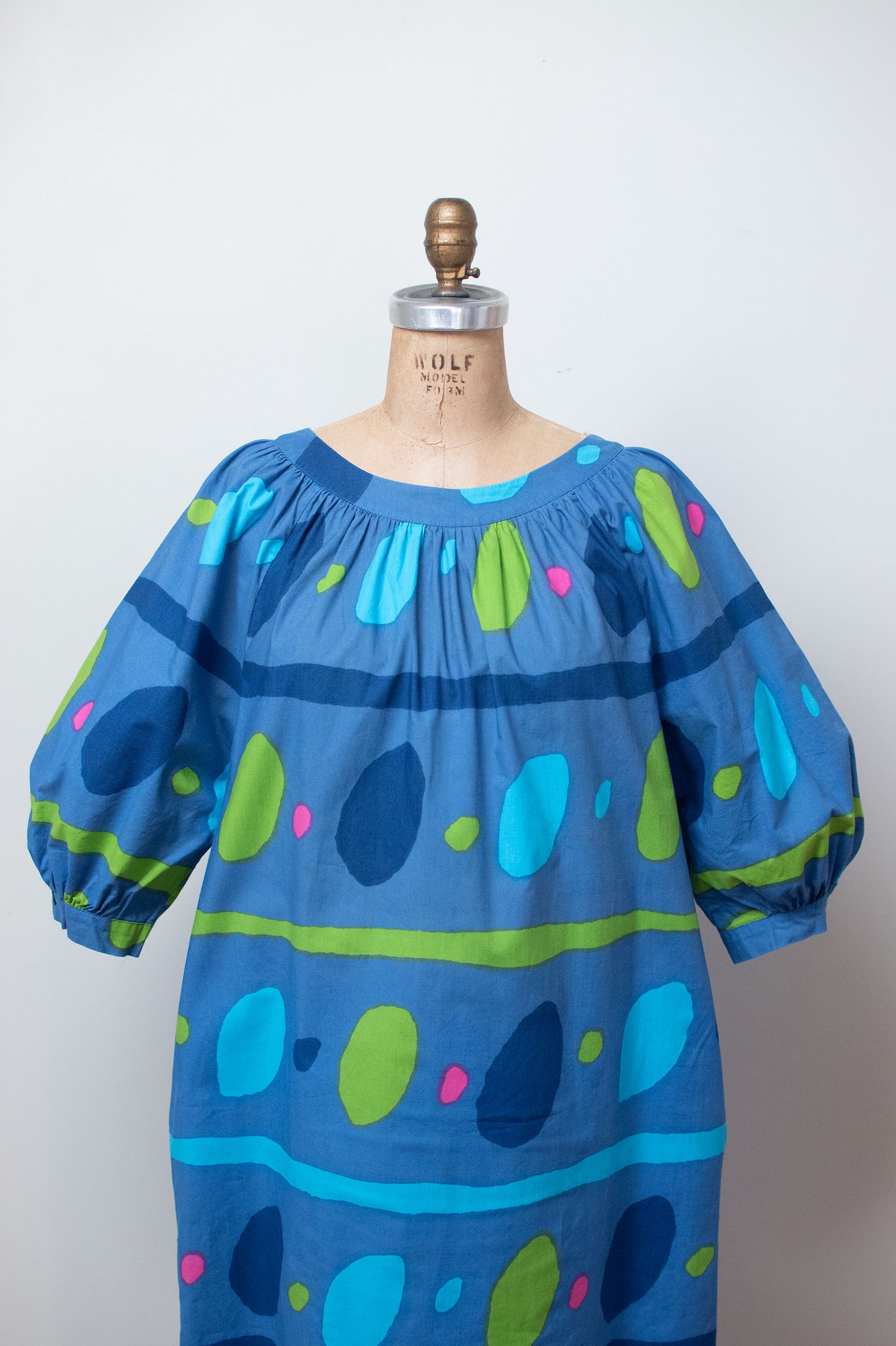 Blue Puff Sleeve Dress | Marimekko 1970s